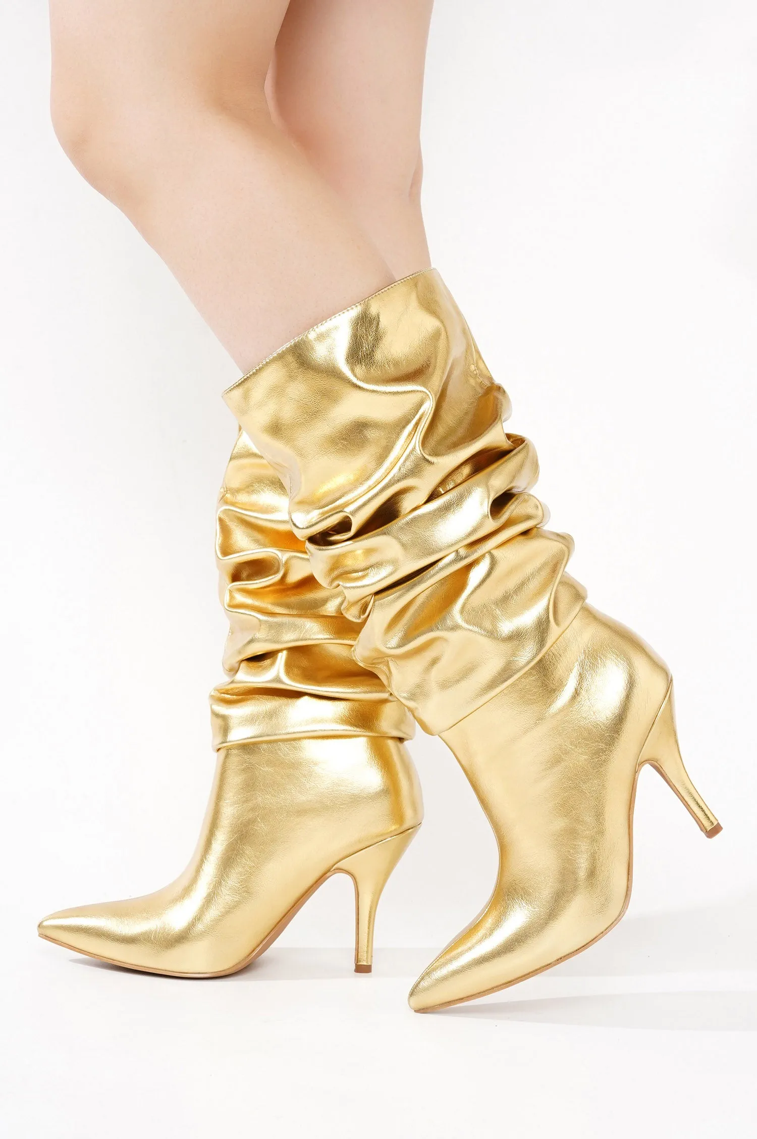 Khaite Ruched Stiletto Mid Calf Boots - Gold sold by Cape Robbin product image thumbnail 4