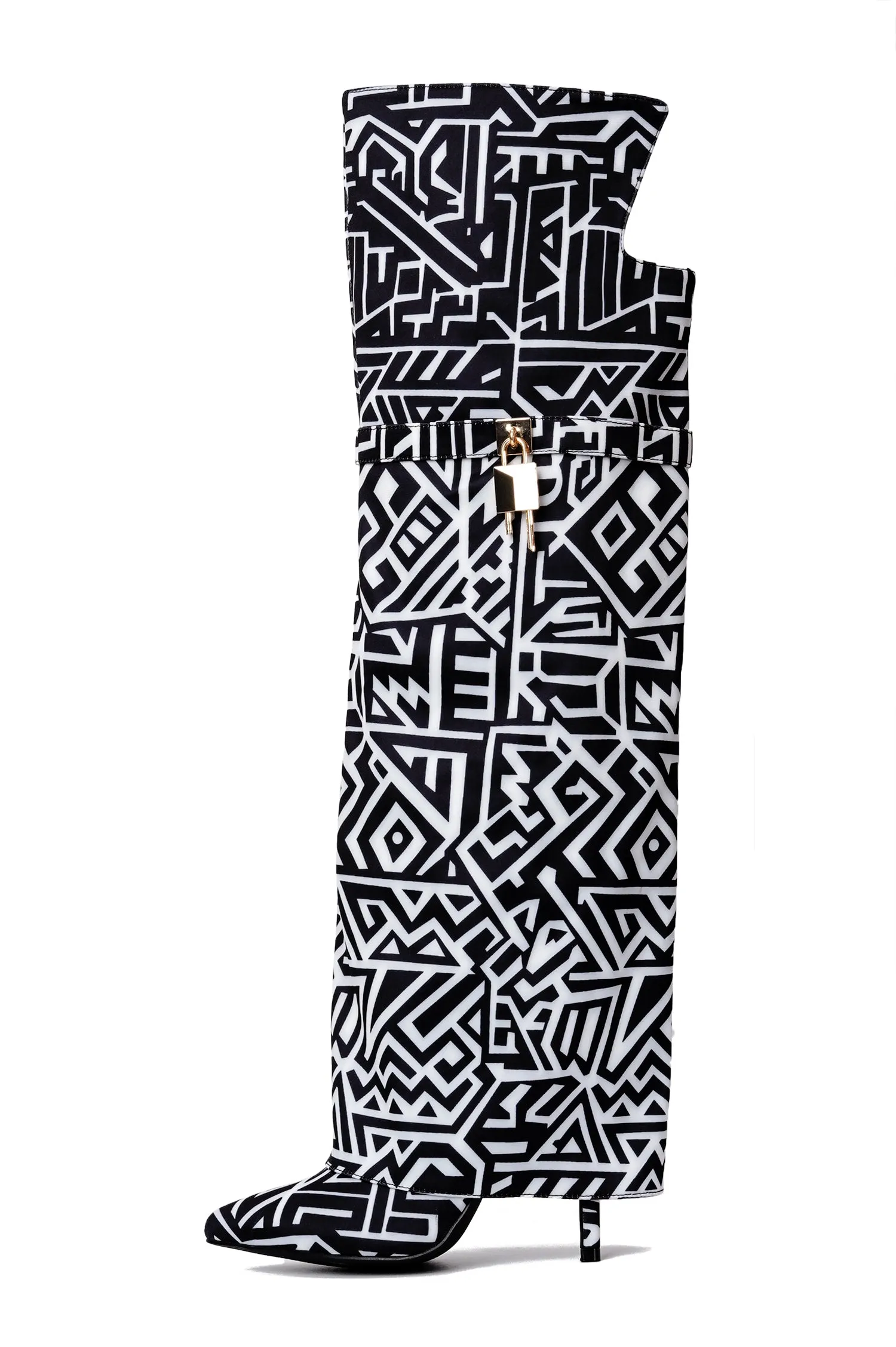 Dollie Fold-over Glossy Patent Leather Thigh High Boots - Print sold by Cape Robbin product image thumbnail 2