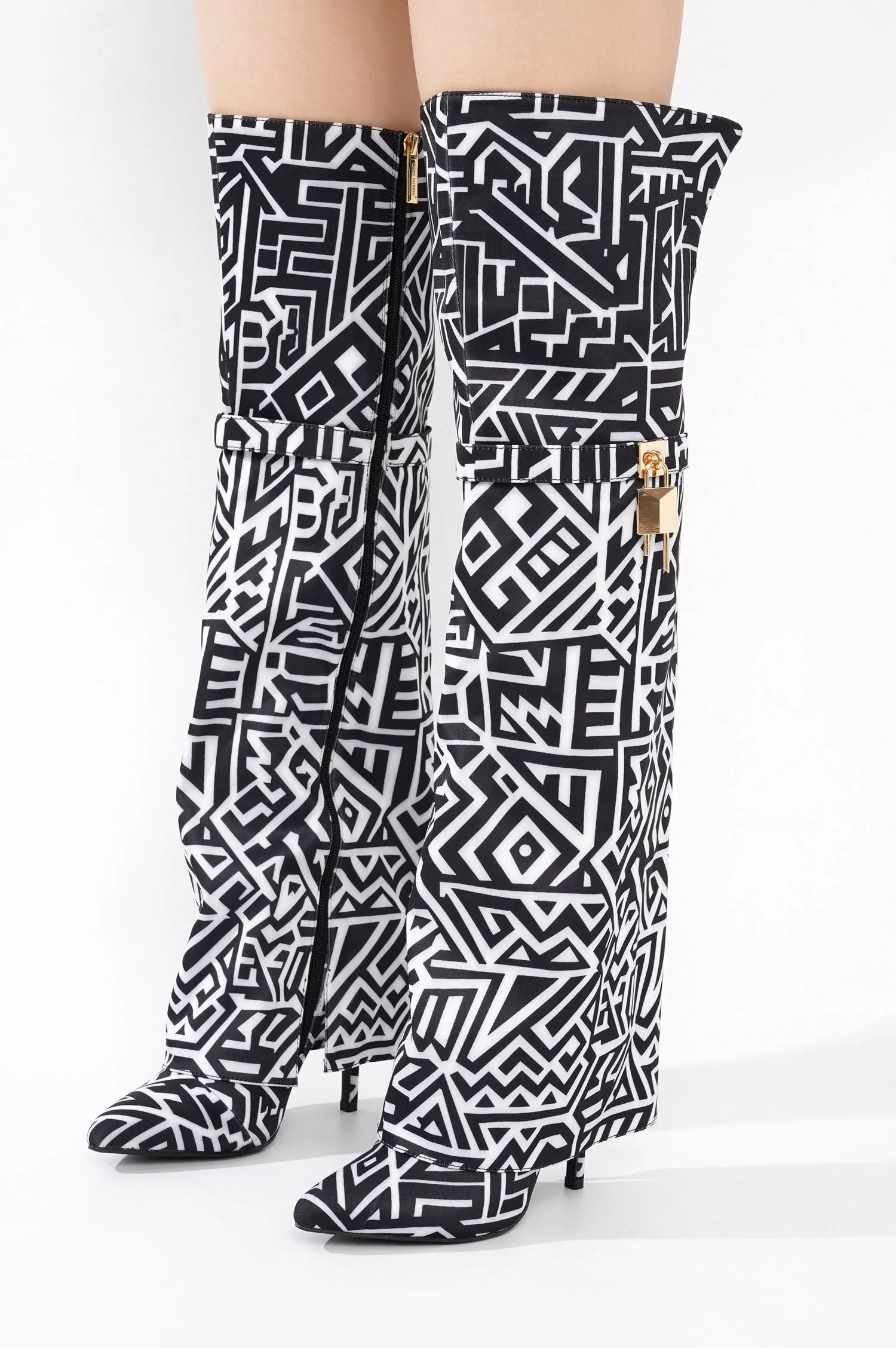 Dollie Fold-over Glossy Patent Leather Thigh High Boots - Print sold by Cape Robbin product image thumbnail 5