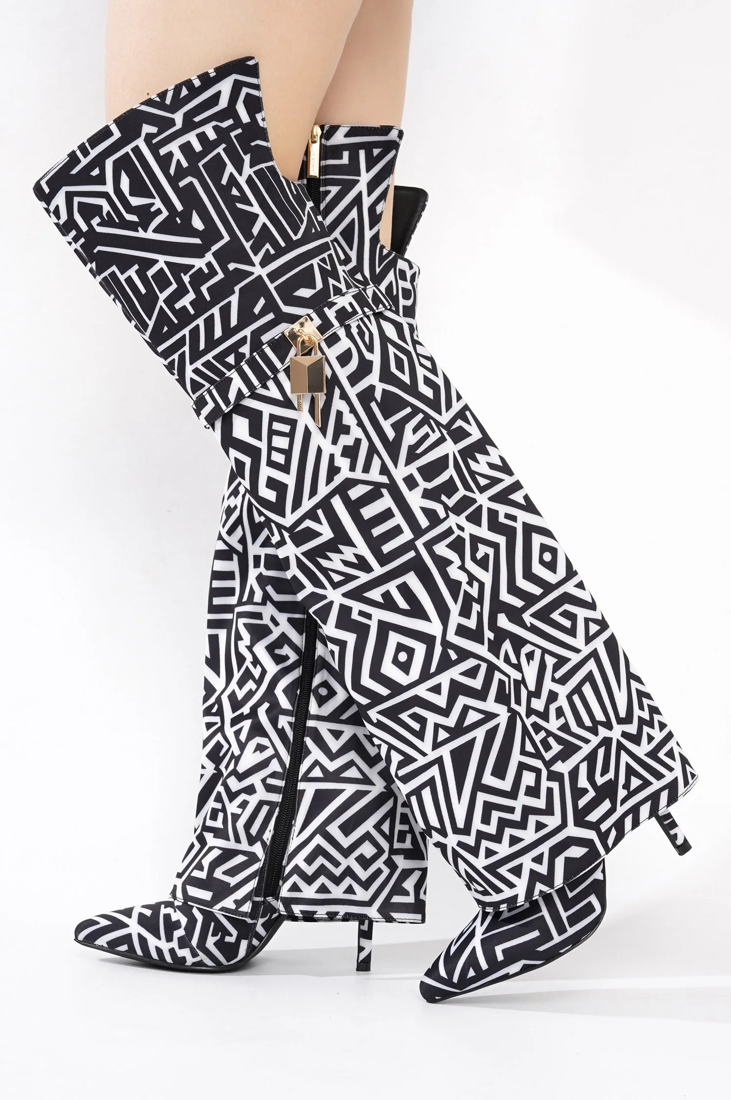 Dollie Fold-over Glossy Patent Leather Thigh High Boots - Print sold by Cape Robbin product image thumbnail 4