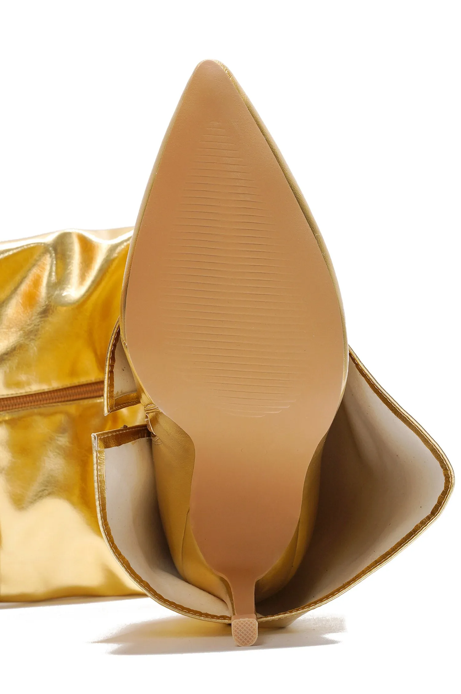 Dollie Fold-over Glossy Patent Leather Thigh High Boots - Gold sold by Cape Robbin product image thumbnail 2