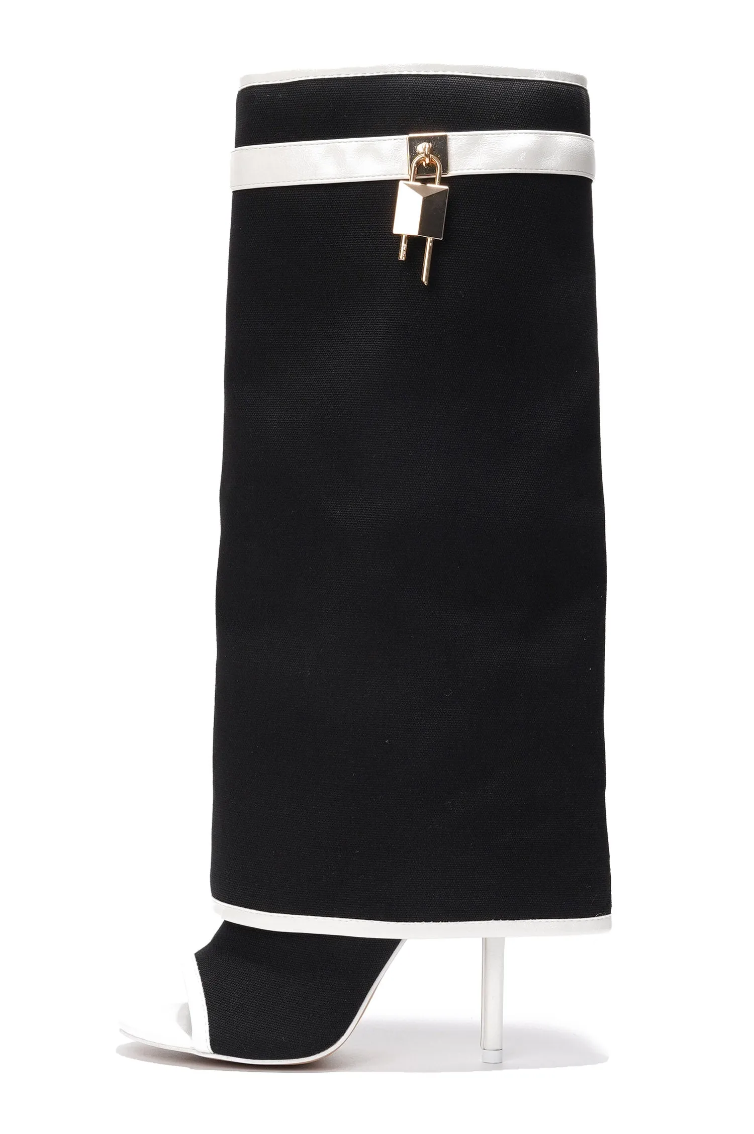 Katrinka Open Toe Padlock Detail Wide-Leg Stiletto Boots - Black sold by Cape Robbin product image thumbnail 2