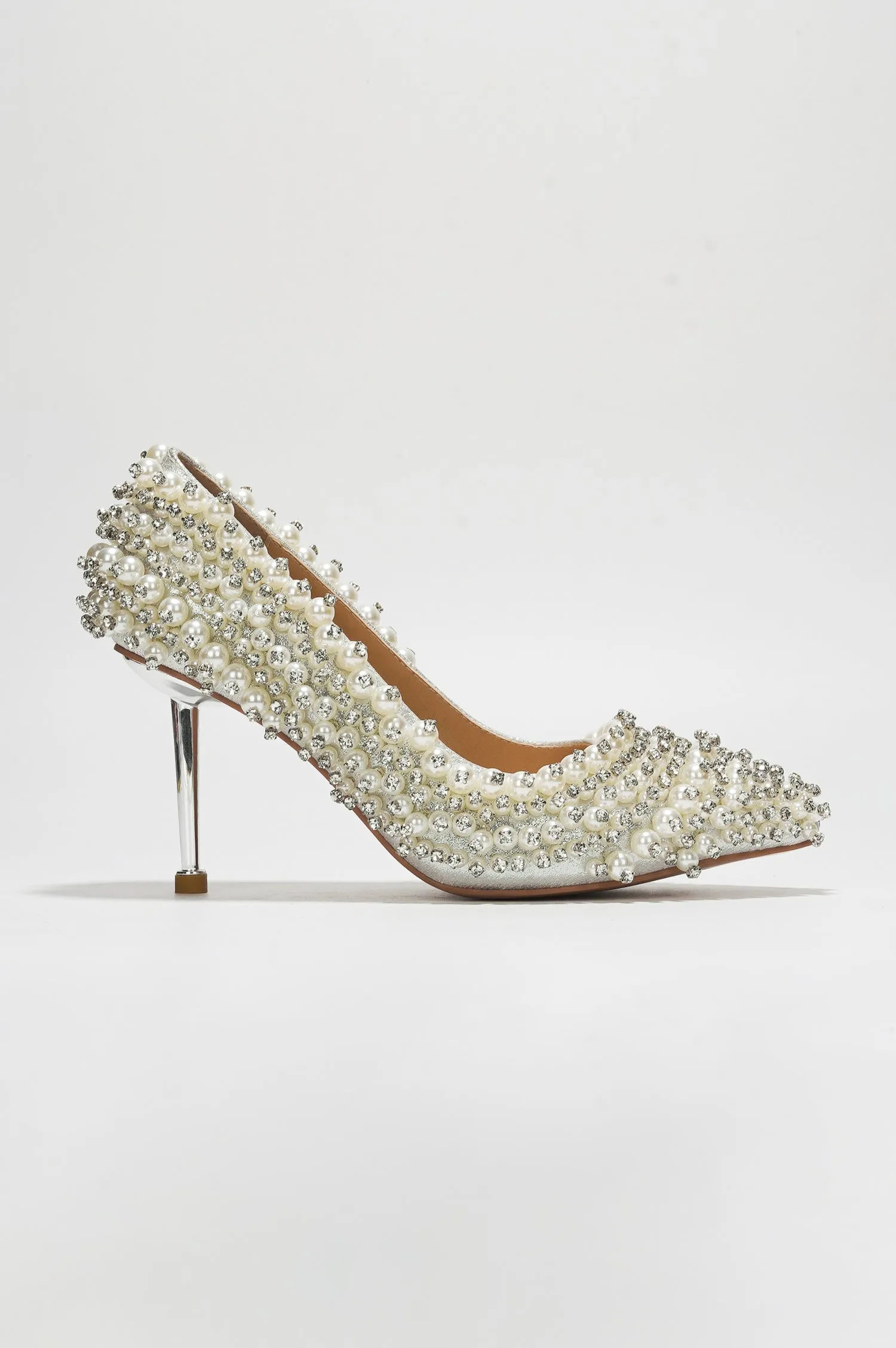 Katine Luxe Pearl Crystal Stiletto Heel - White sold by Cape Robbin product image thumbnail 3