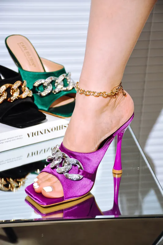 Disteny Rhinestone Chain Square Toe Heels - Purple sold by Cape Robbin