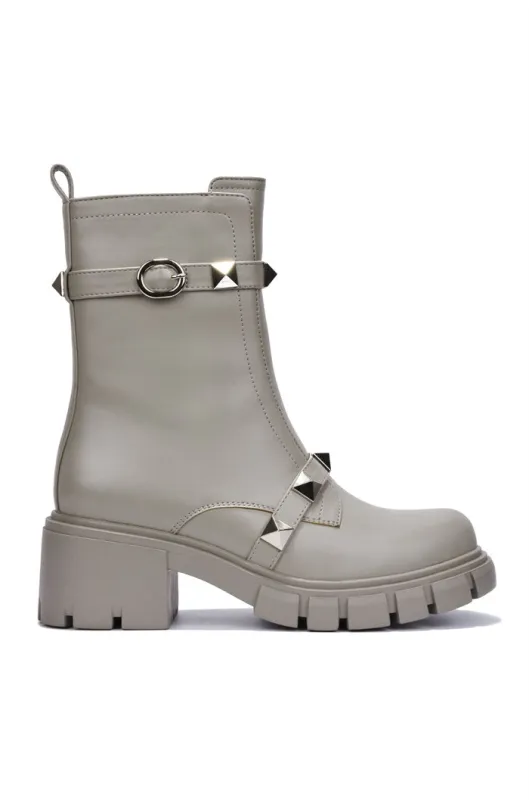 Yuri Spike Round Toe Lug Platform Booties - Grey sold by Cape Robbin
