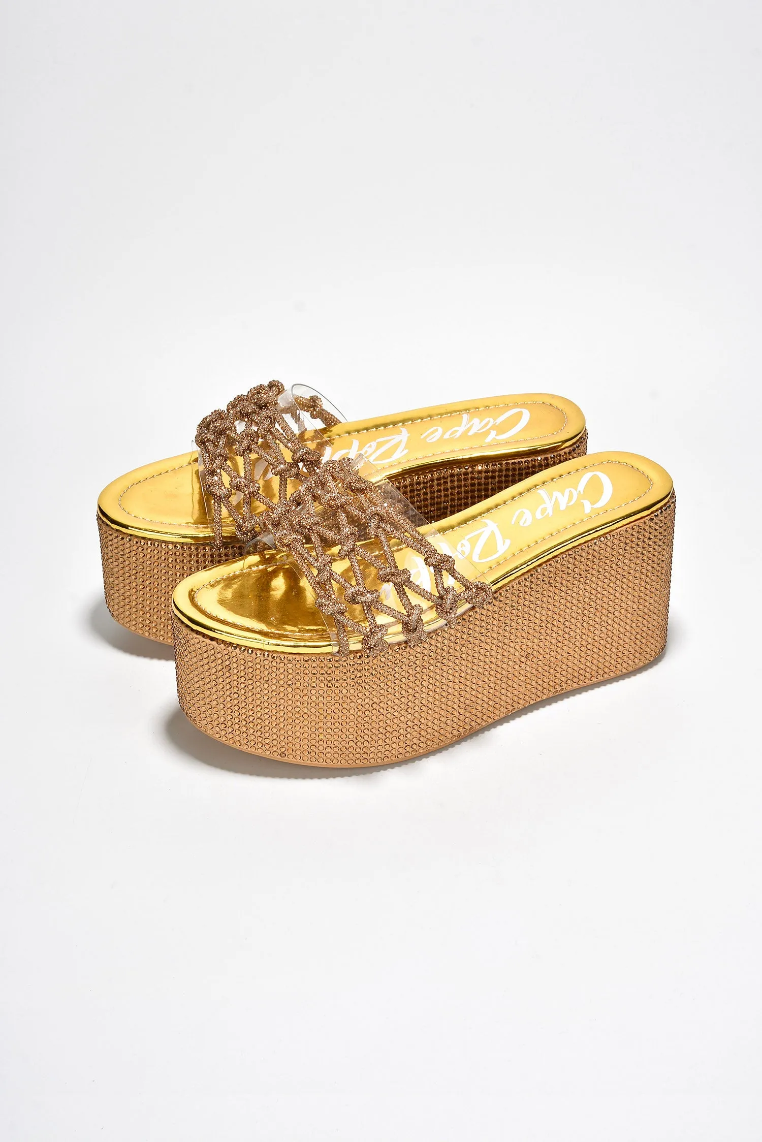 Yelena Round Toe Rhinestone Rope Platform - Gold sold by Cape Robbin product image thumbnail 4