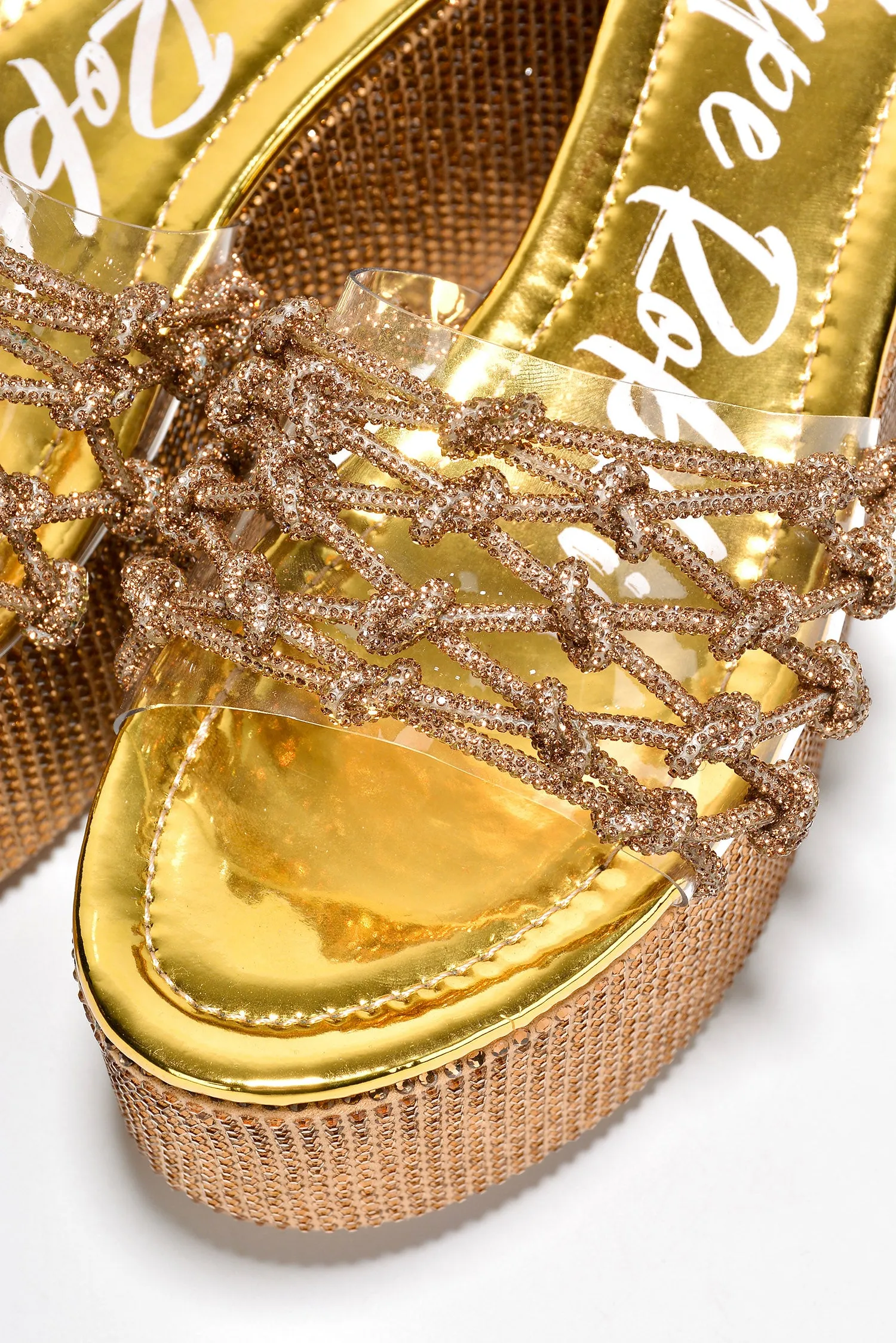 Yelena Round Toe Rhinestone Rope Platform - Gold sold by Cape Robbin product image thumbnail 5