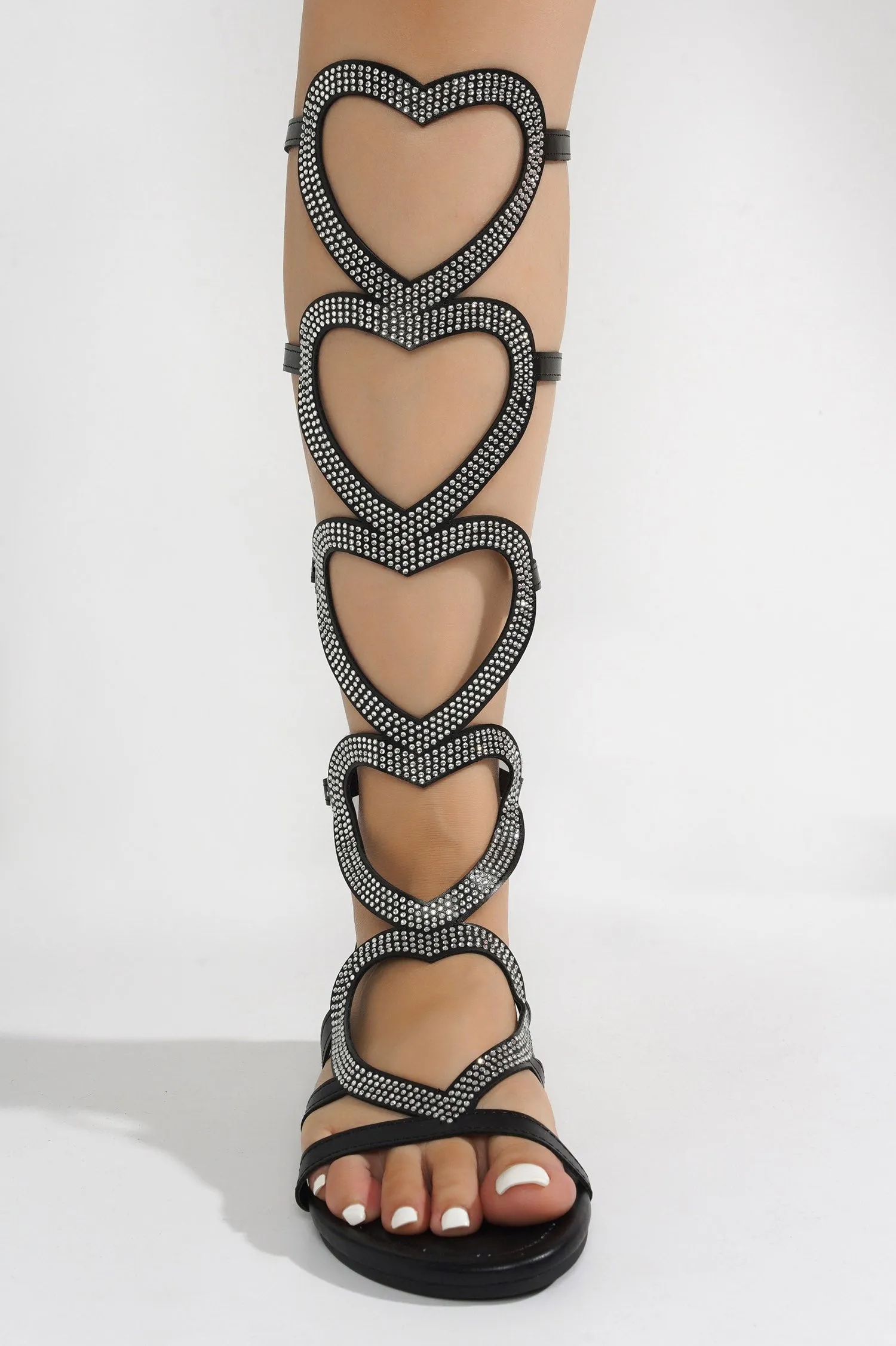 Sennaya Rhinestone Embellished Hearts Sandals - Black sold by Cape Robbin product image thumbnail 5