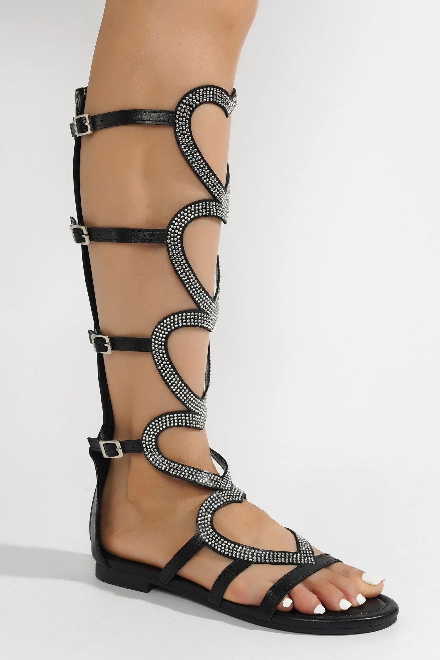 Sennaya Rhinestone Embellished Hearts Sandals - Black sold by Cape Robbin product image thumbnail 4