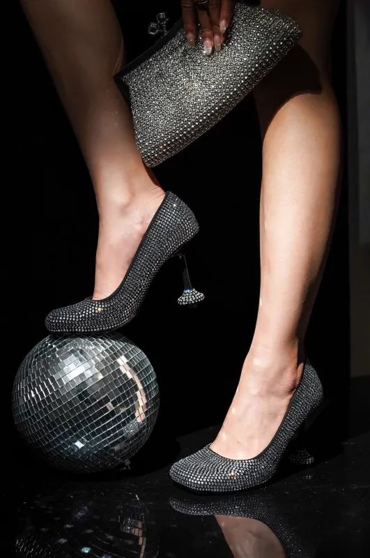 Valerye Rhinestone Embellished Sculptural Heel Pump - Black sold by Cape Robbin