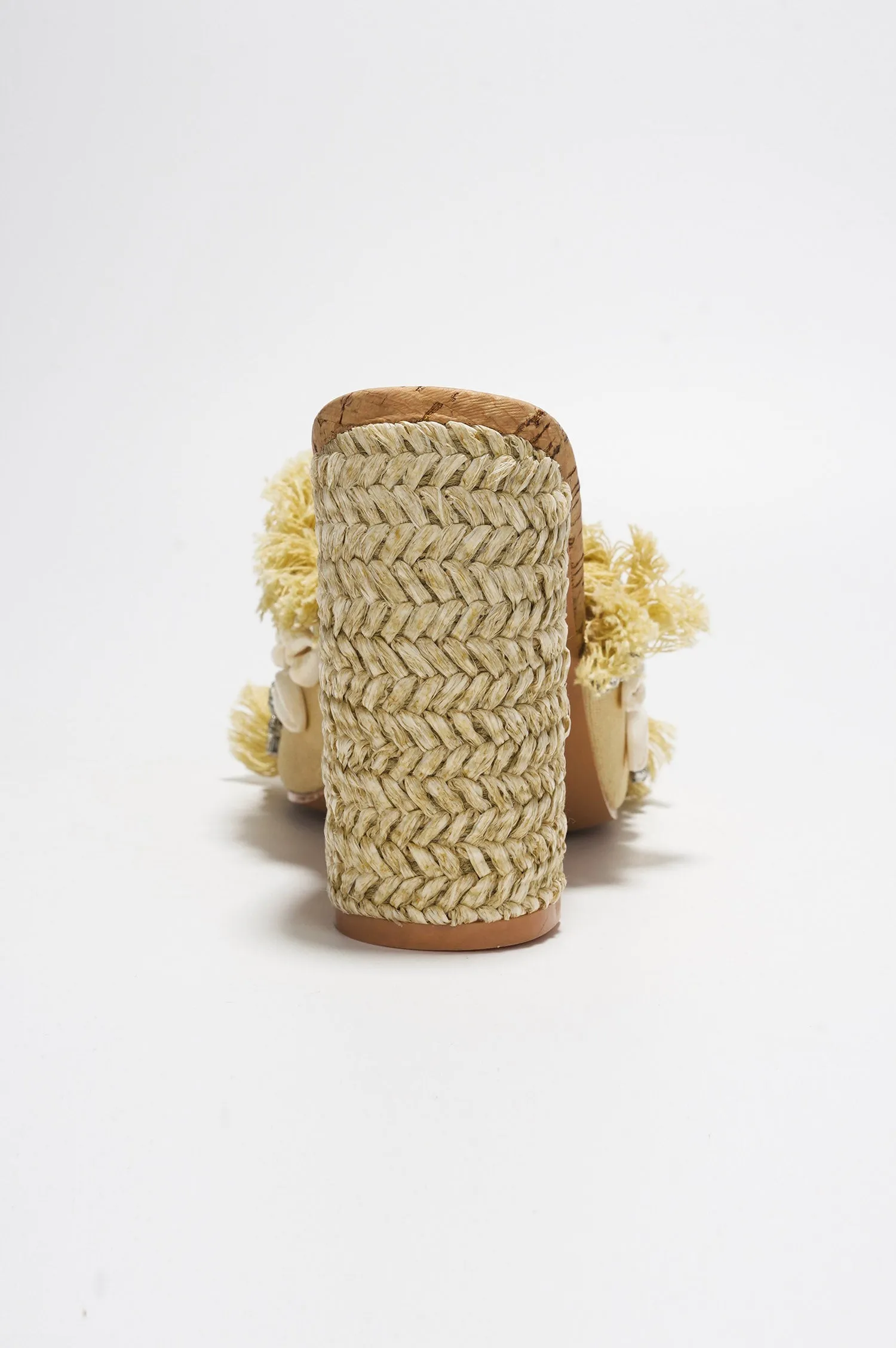 Shelly Cowrie Shell & Rhinestone Raffia Block Heel Mule - Beige sold by Cape Robbin product image thumbnail 5