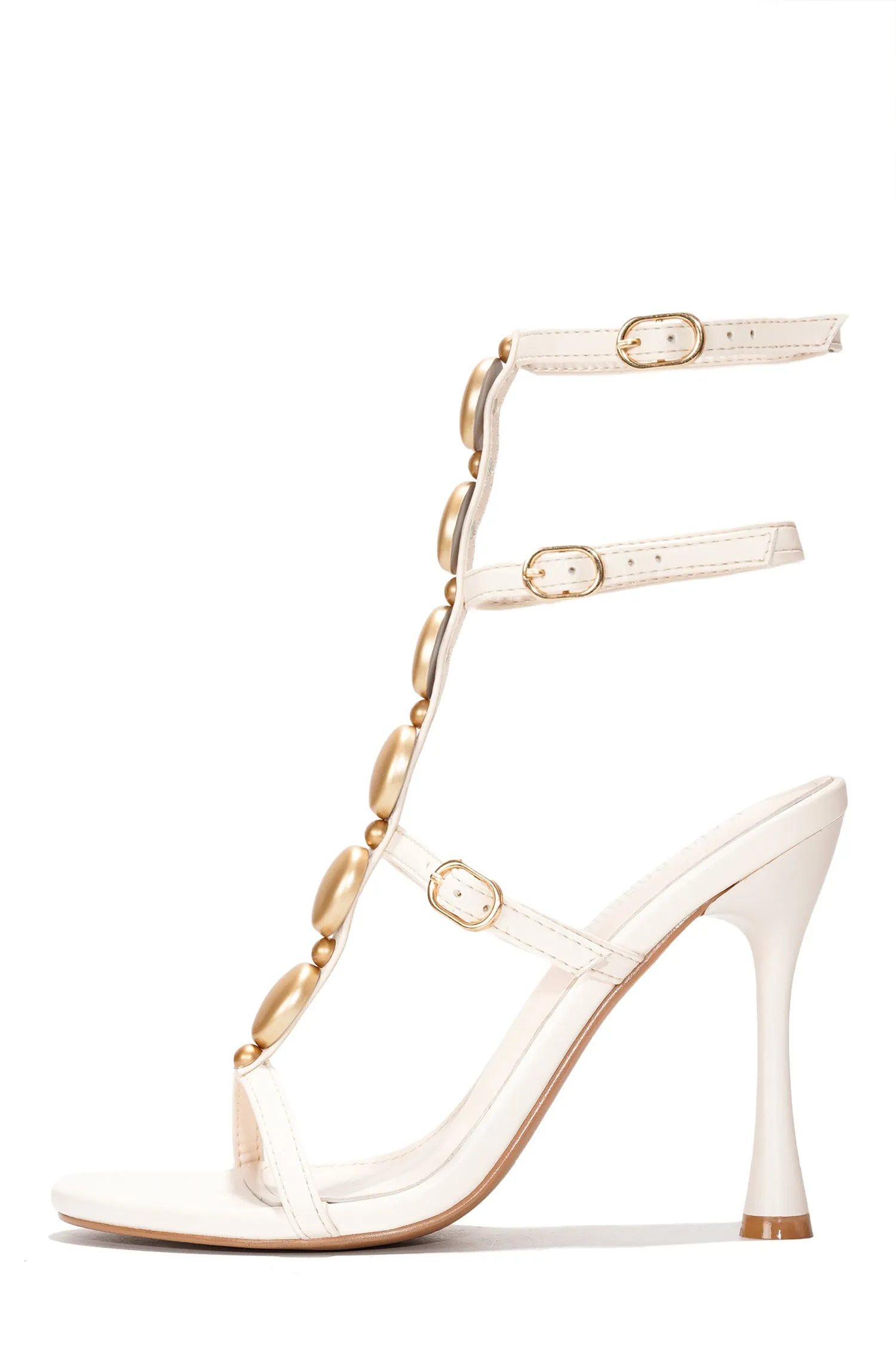 Brana Beaded T-Strap Sculptural Heel Sandal - Off White sold by Cape Robbin product image thumbnail 2