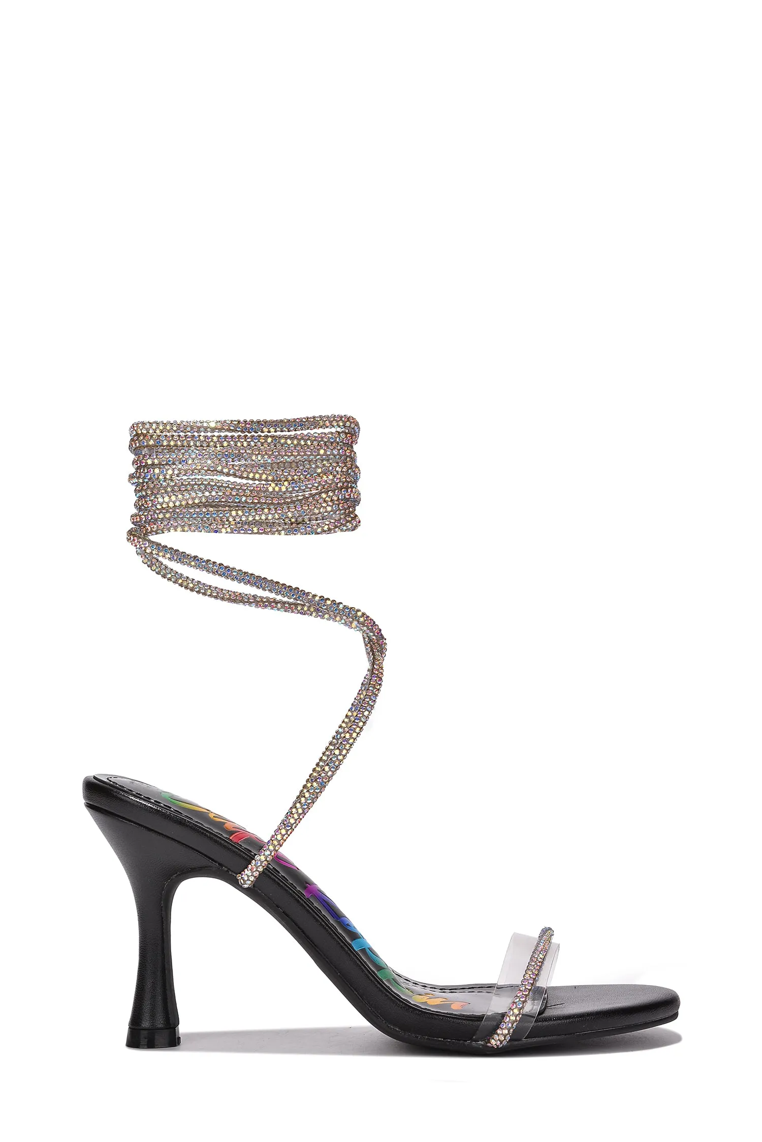 Lurex Rhinestone Lace-Up Sculpted Heels - Black sold by Cape Robbin product image thumbnail 2