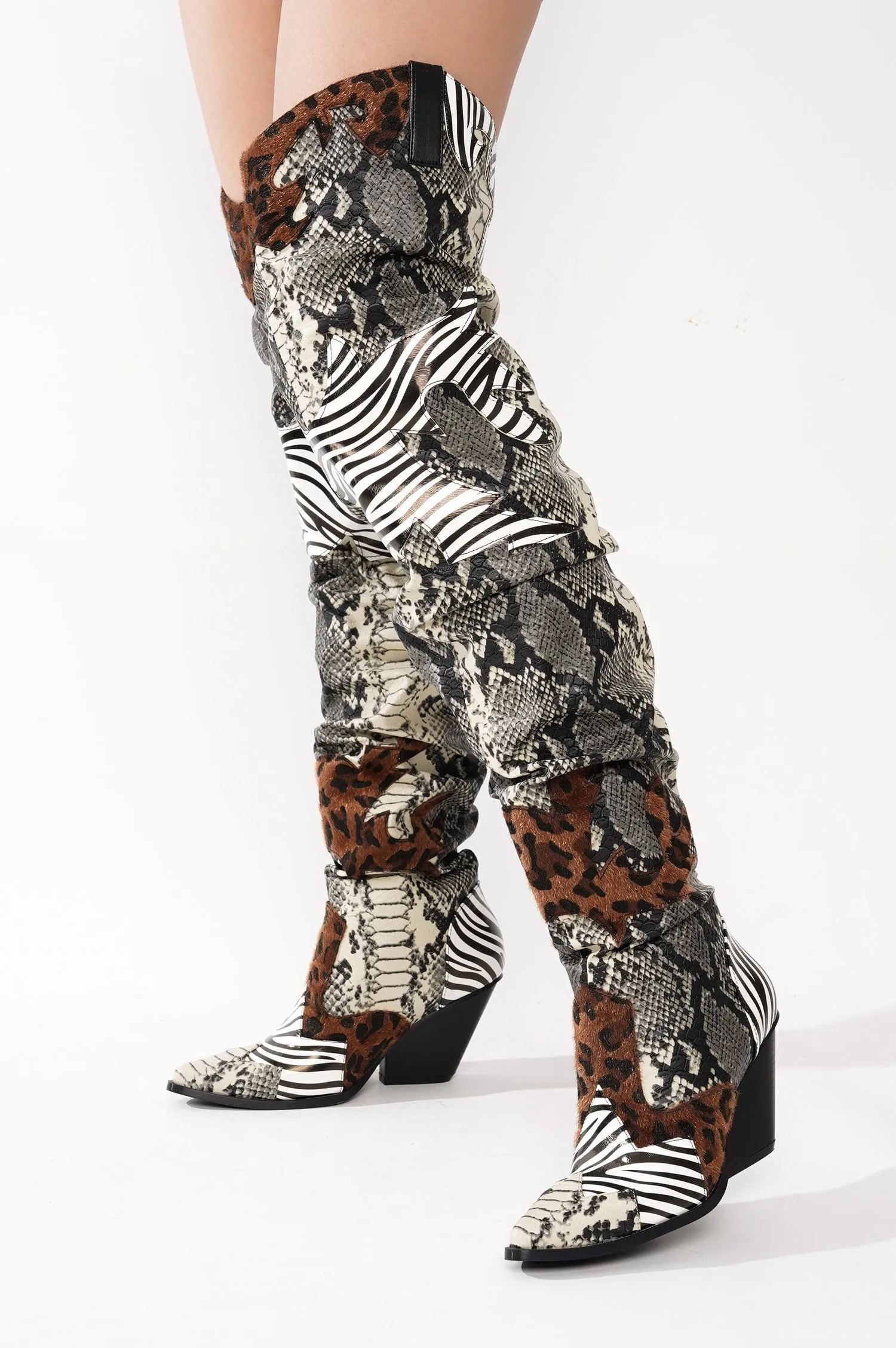 Hilda Faux Snakeskin Thigh High Cowboy Boots - Animal sold by Cape Robbin product image thumbnail 5
