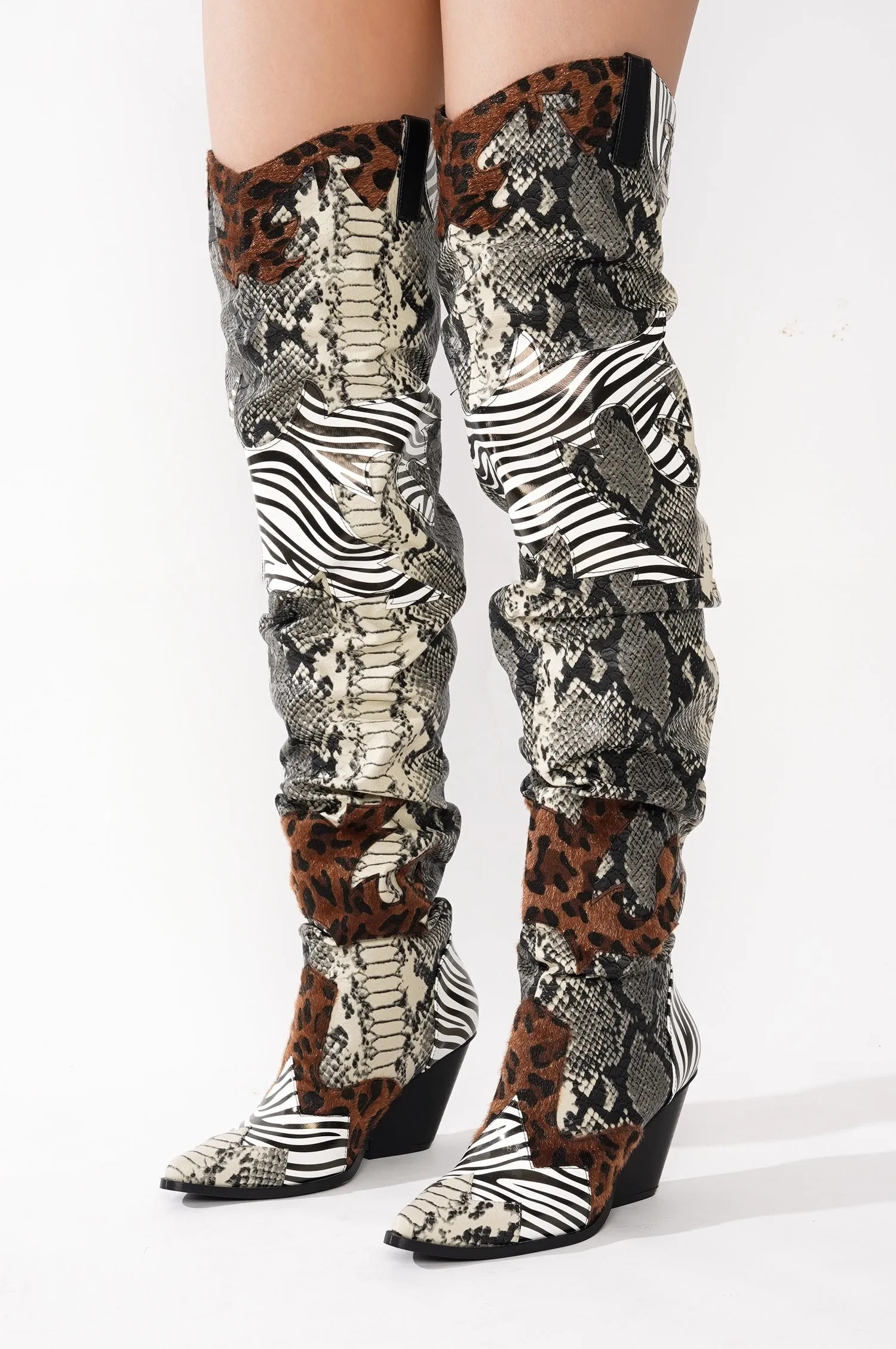 Hilda Faux Snakeskin Thigh High Cowboy Boots - Animal sold by Cape Robbin product image thumbnail 3