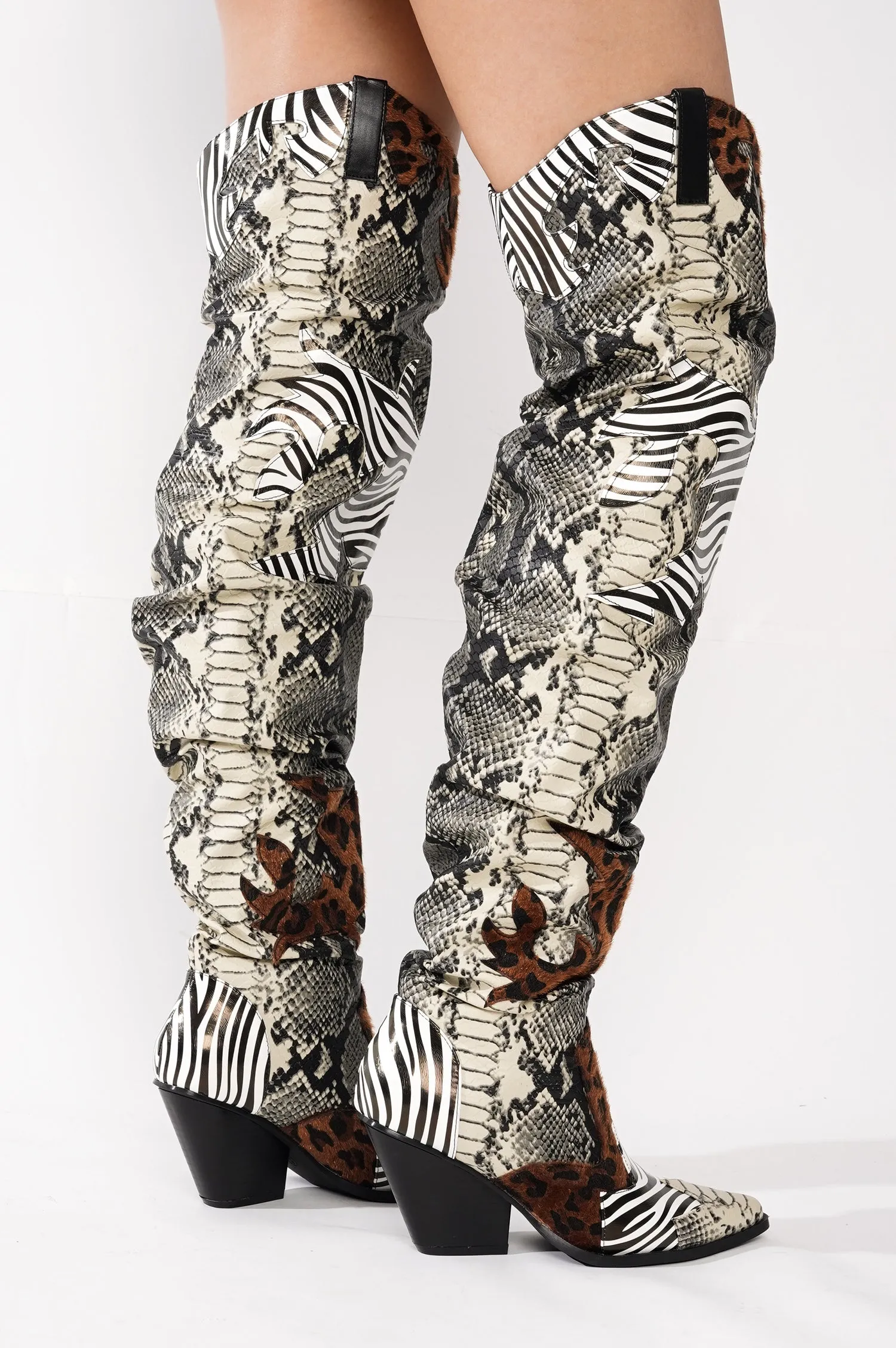 Hilda Faux Snakeskin Thigh High Cowboy Boots - Animal sold by Cape Robbin product image thumbnail 4