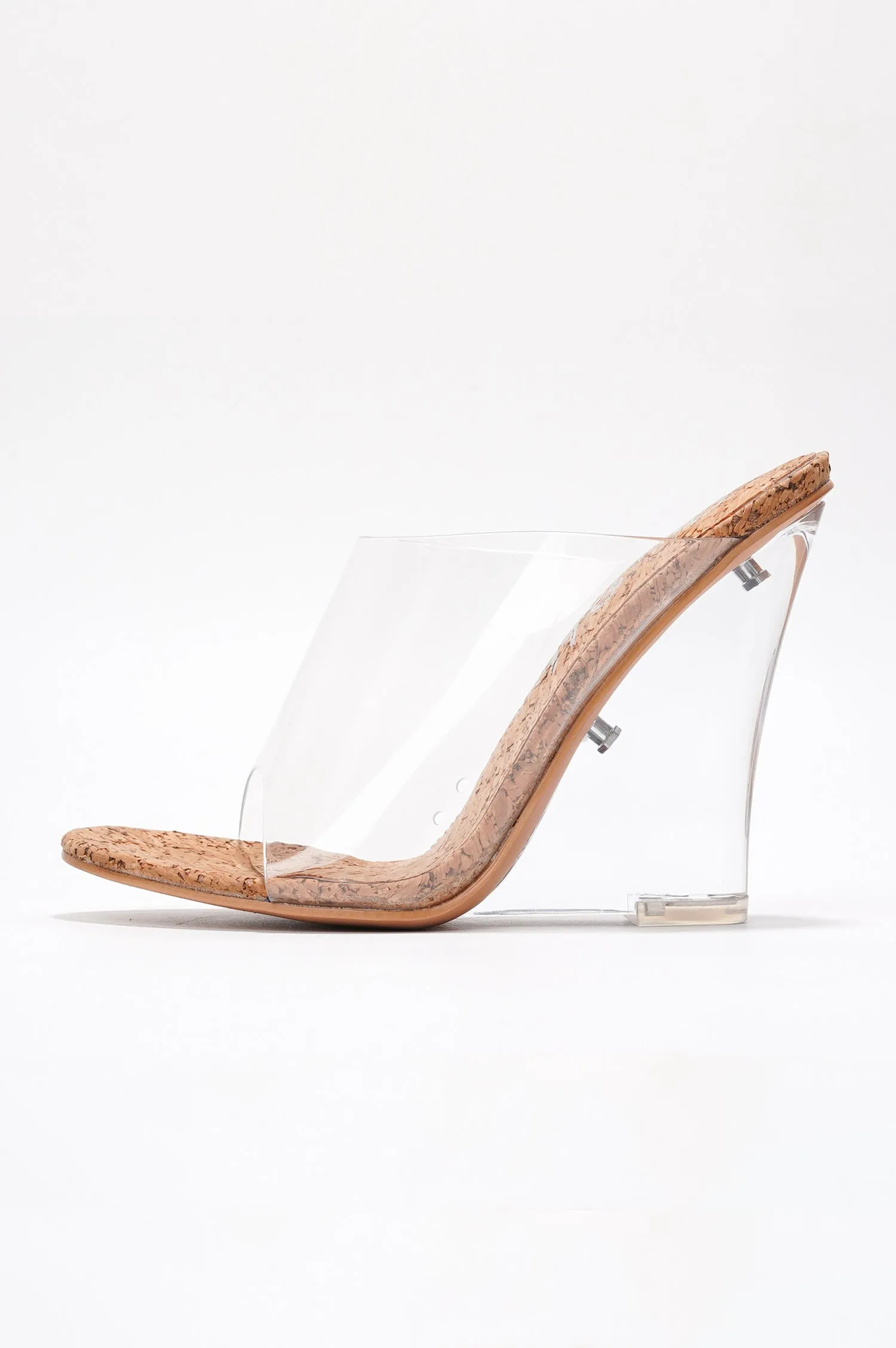 Lemonade Clear Slip-On Transparent Straps, Round Toe Wedge Heels - Cork sold by Cape Robbin product image thumbnail 5