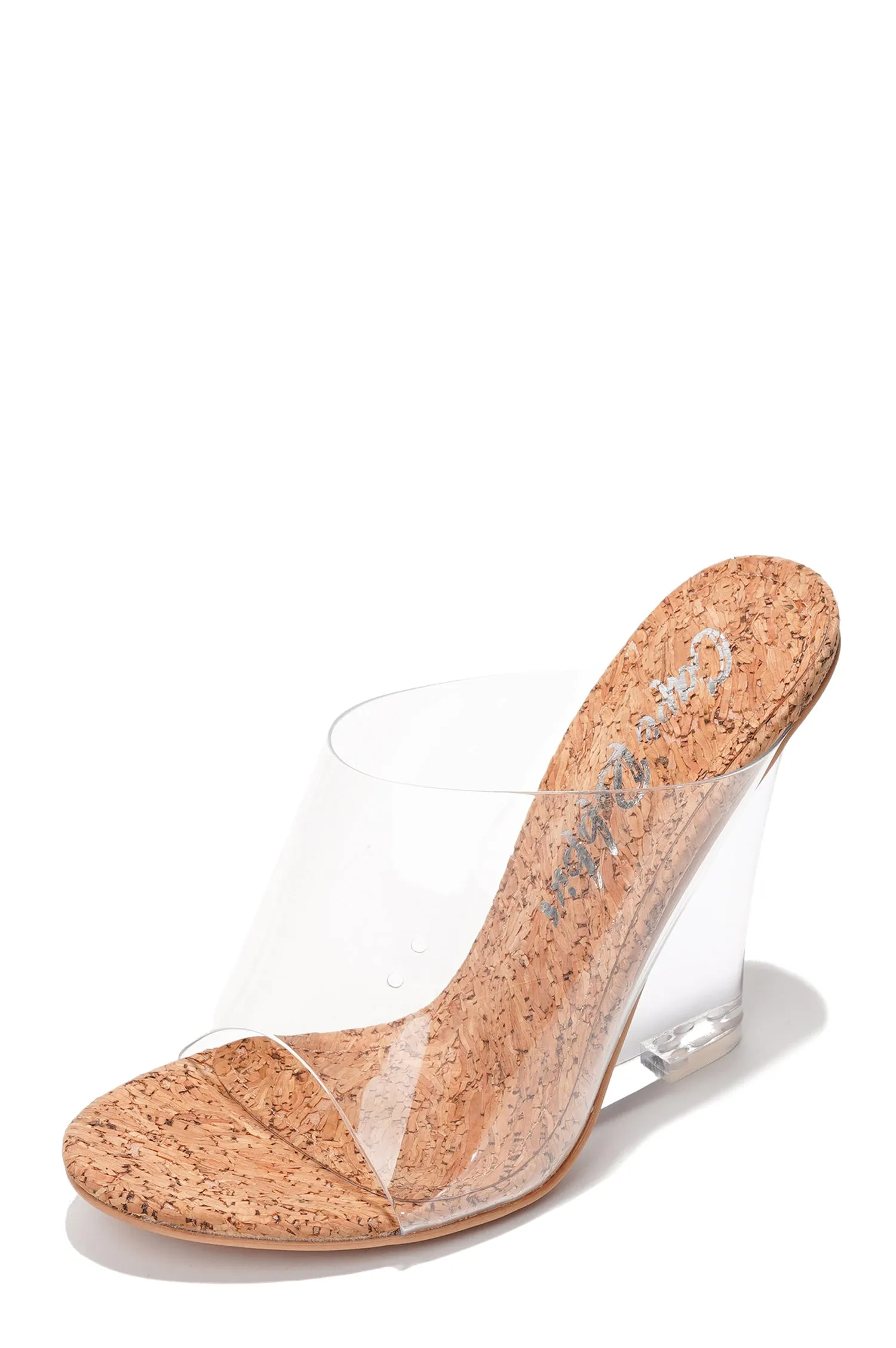 Lemonade Clear Slip-On Transparent Straps, Round Toe Wedge Heels - Cork sold by Cape Robbin product image thumbnail 3