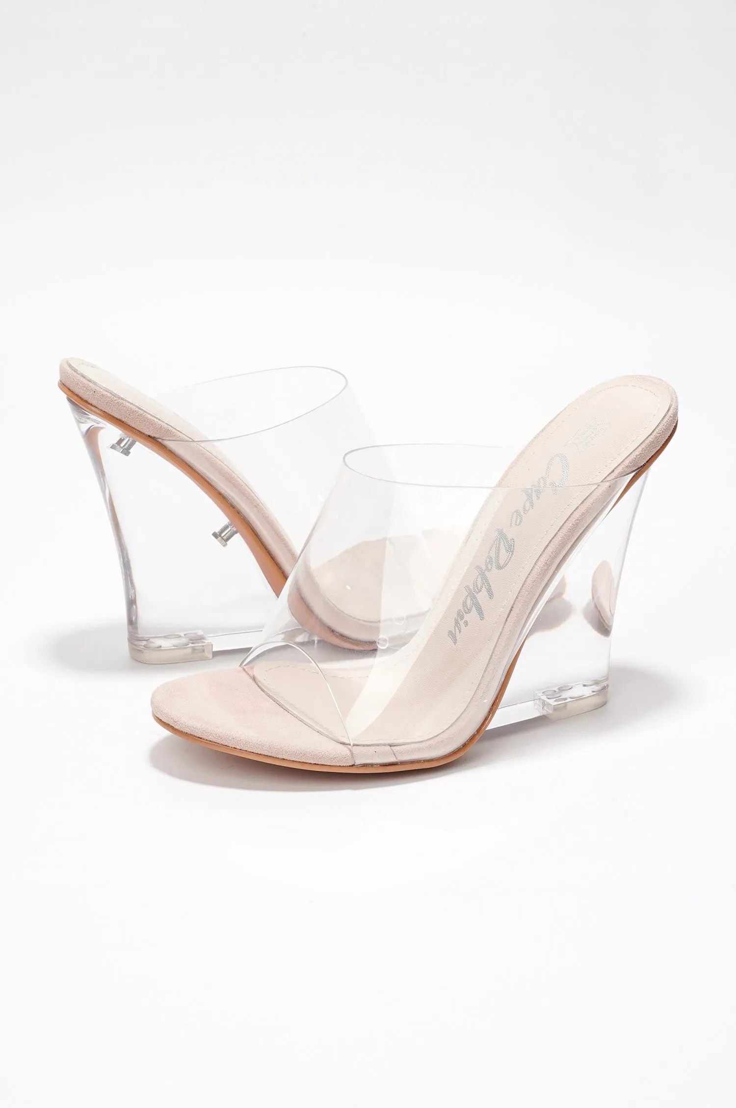 Lemonade Clear Slip-On Transparent Straps, Round Toe Wedge Heels - Beige sold by Cape Robbin product image thumbnail 4