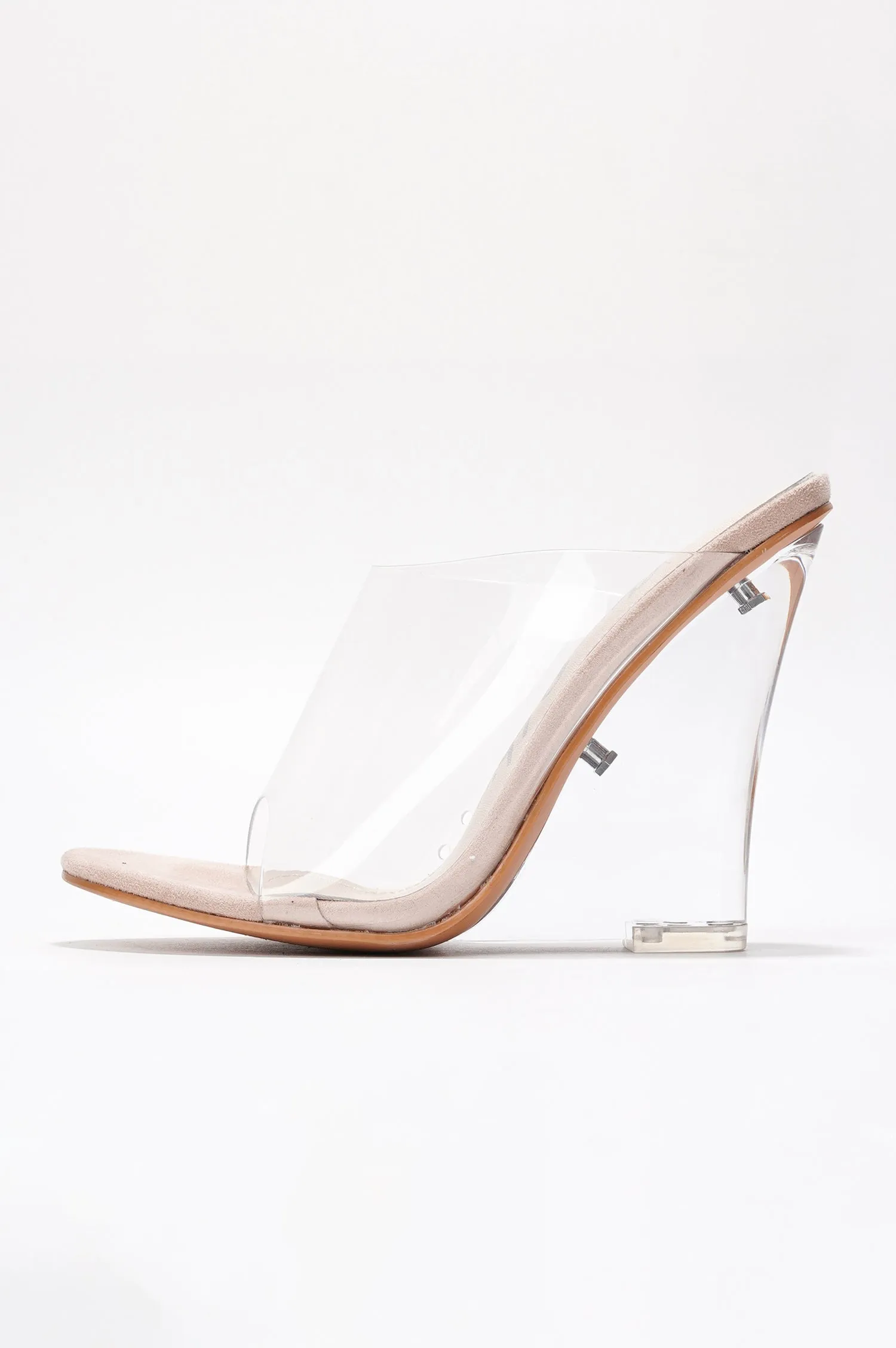 Lemonade Clear Slip-On Transparent Straps, Round Toe Wedge Heels - Beige sold by Cape Robbin product image thumbnail 5