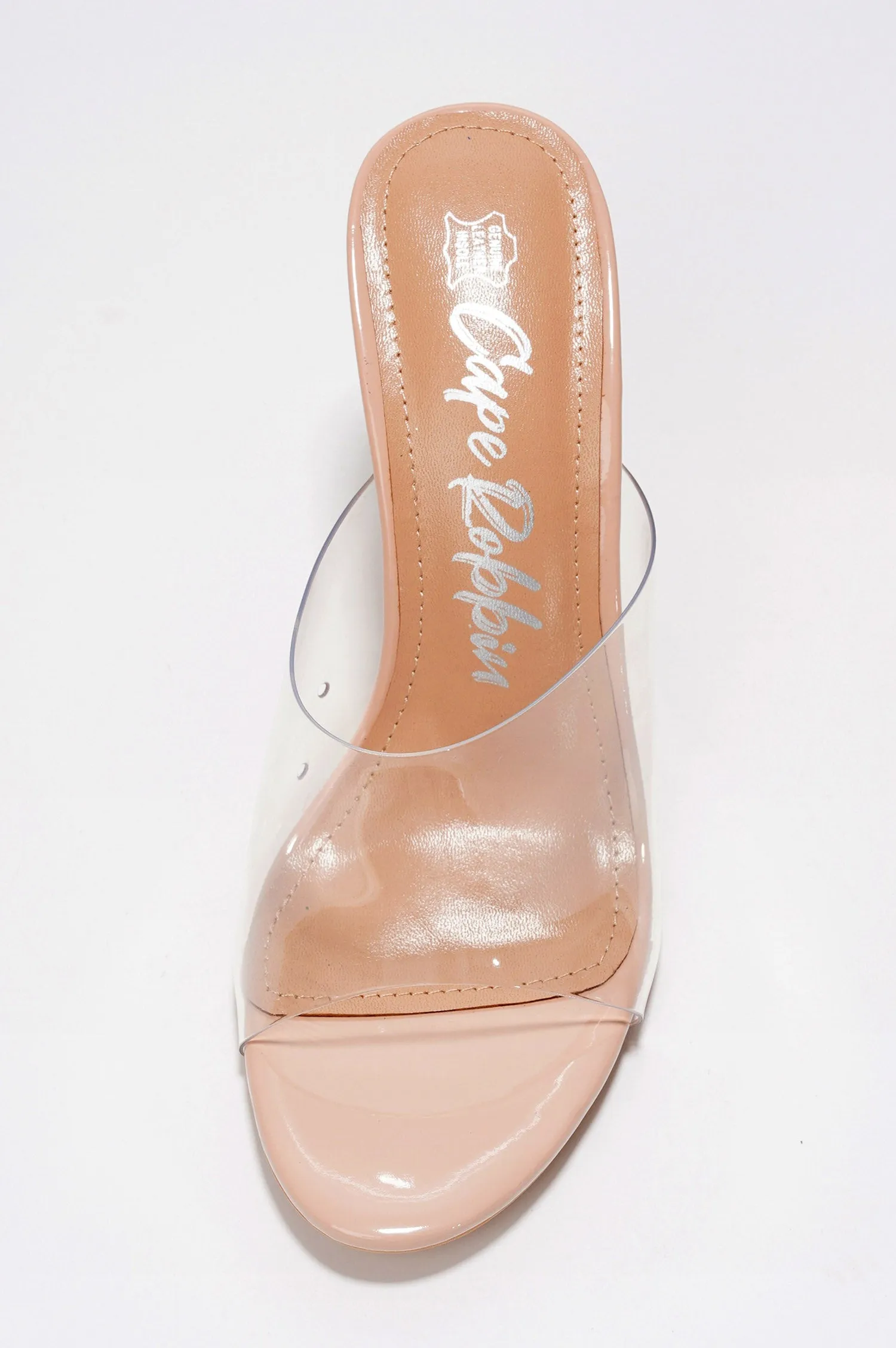 Fusion Clear Slip-On Transparent Straps, Round Toe Block Heels - Beige sold by Cape Robbin product image thumbnail 5