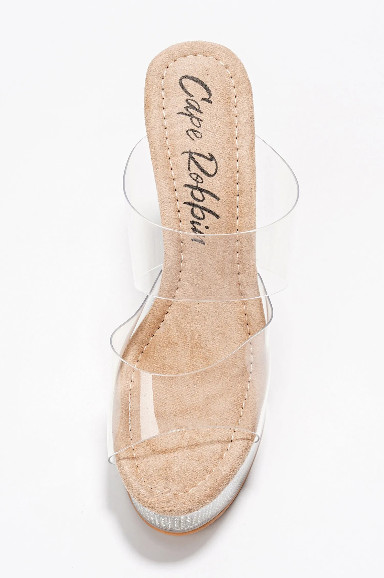 Ferrara Clear Platform Slip-On Rhinestone Transparent Straps, Round Toe Stiletto Heels - Nude sold by Cape Robbin product image thumbnail 5