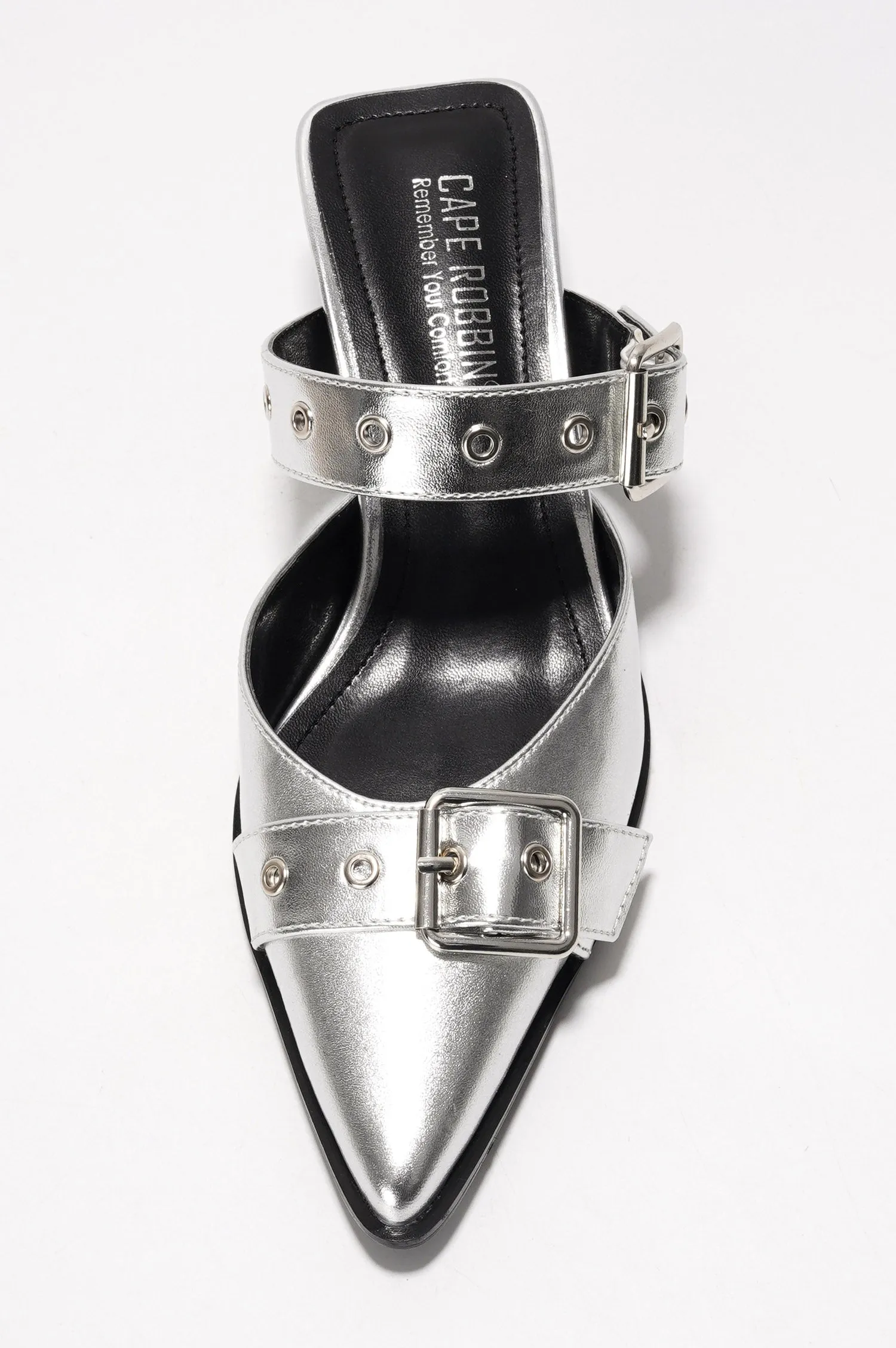 Charmion Women's Slingback Kitten Heels Pumps - Pointed Toe Low Mule Heels - Silver sold by Cape Robbin product image thumbnail 5