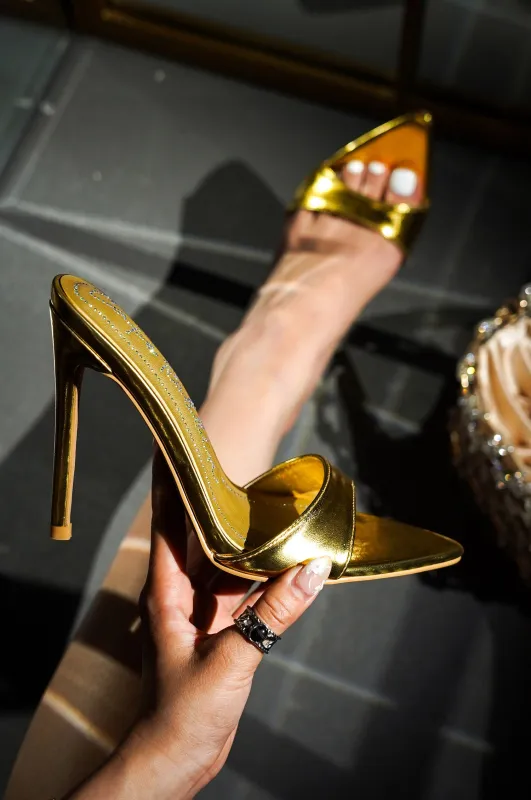 Loleta Women's Slip-on 4 Inch Stiletto Heels with Rhinestones - Gold made by Cape Robbin