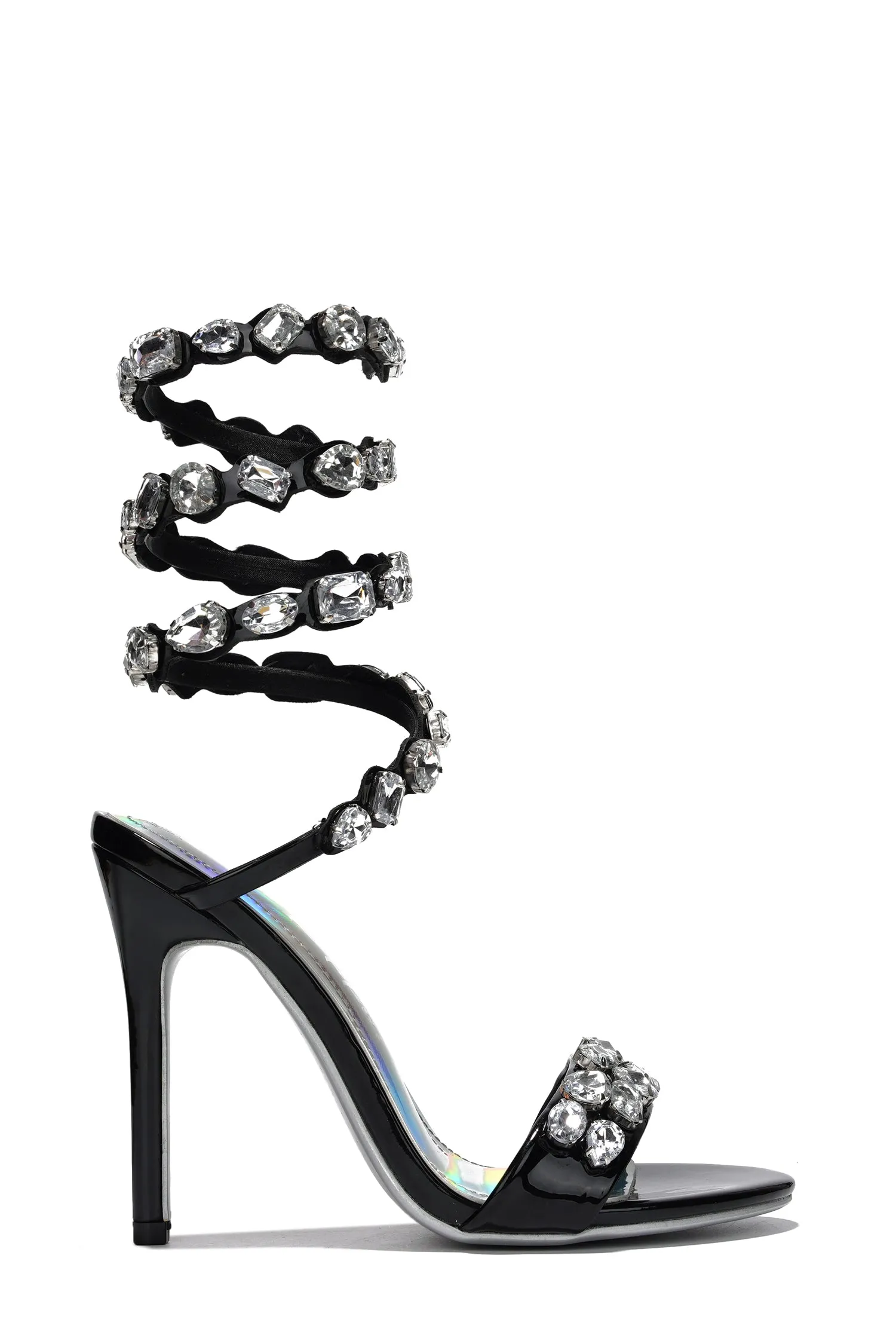 Helia Women‘s Gem-Trimmed Metallic Heels - Ankle Wrap 4 Inch Stiletto Heels - Black sold by Cape Robbin product image thumbnail 2