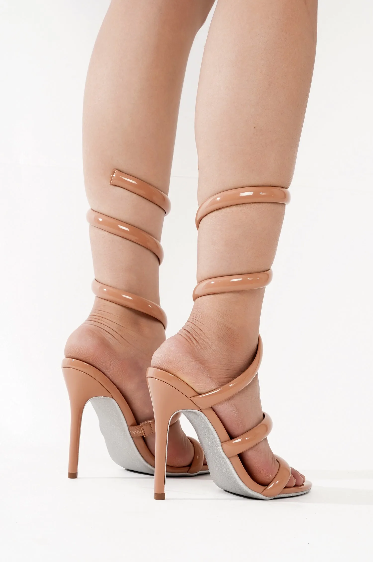 Faydra Women's Metallic Heels - Ankle Wrap 4-inch Stiletto Sandals - Nude sold by Cape Robbin product image thumbnail 5