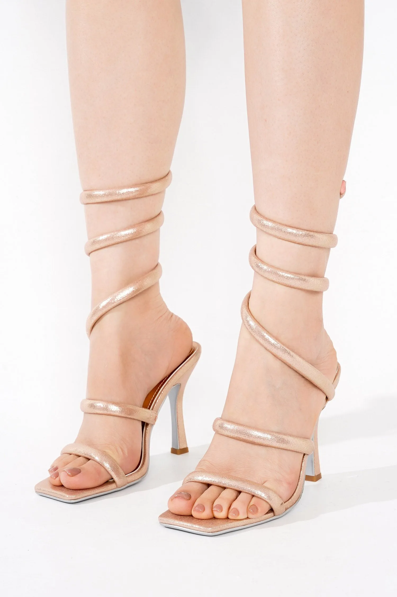 Myrta Women's Square Toe Heels - Ankle Wrap 4-inch Stiletto Sandals - Champagne sold by Cape Robbin product image thumbnail 4