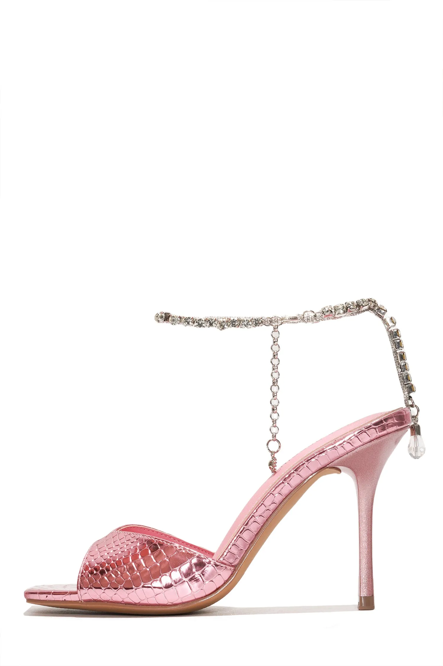 Tiffie Women's Square Toe High Heel for Women - Rhinestone Chain Ankle Wrap Stiletto Sandals - Pink sold by Cape Robbin product image thumbnail 2