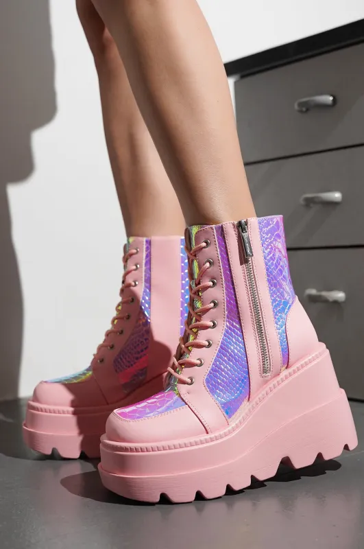 Radio Women's Platform Ankle Boots with Buckle Strap - Pink made by Cape Robbin