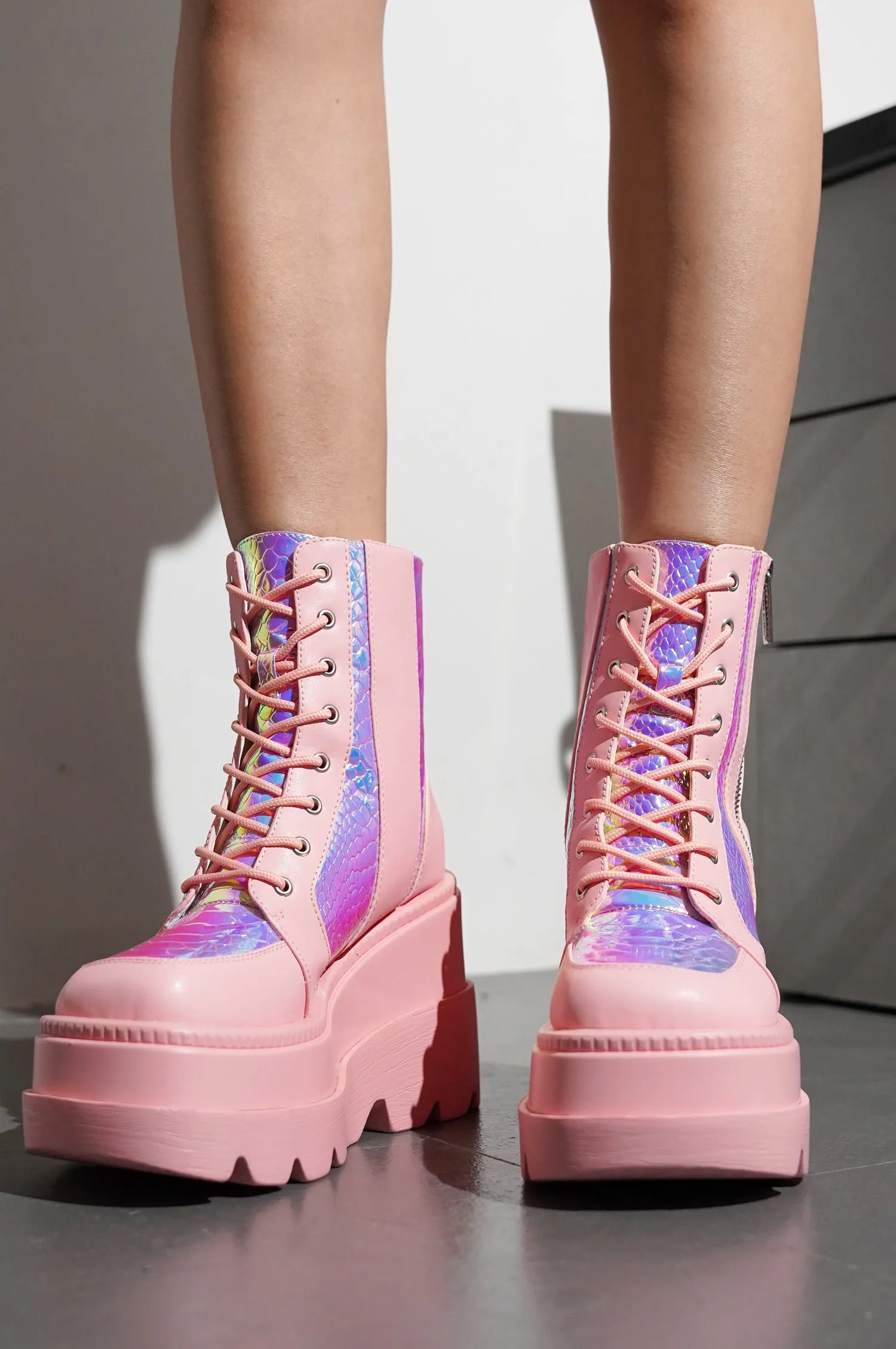 Radio Women's Platform Ankle Boots with Buckle Strap - Pink sold by Cape Robbin product image thumbnail 2