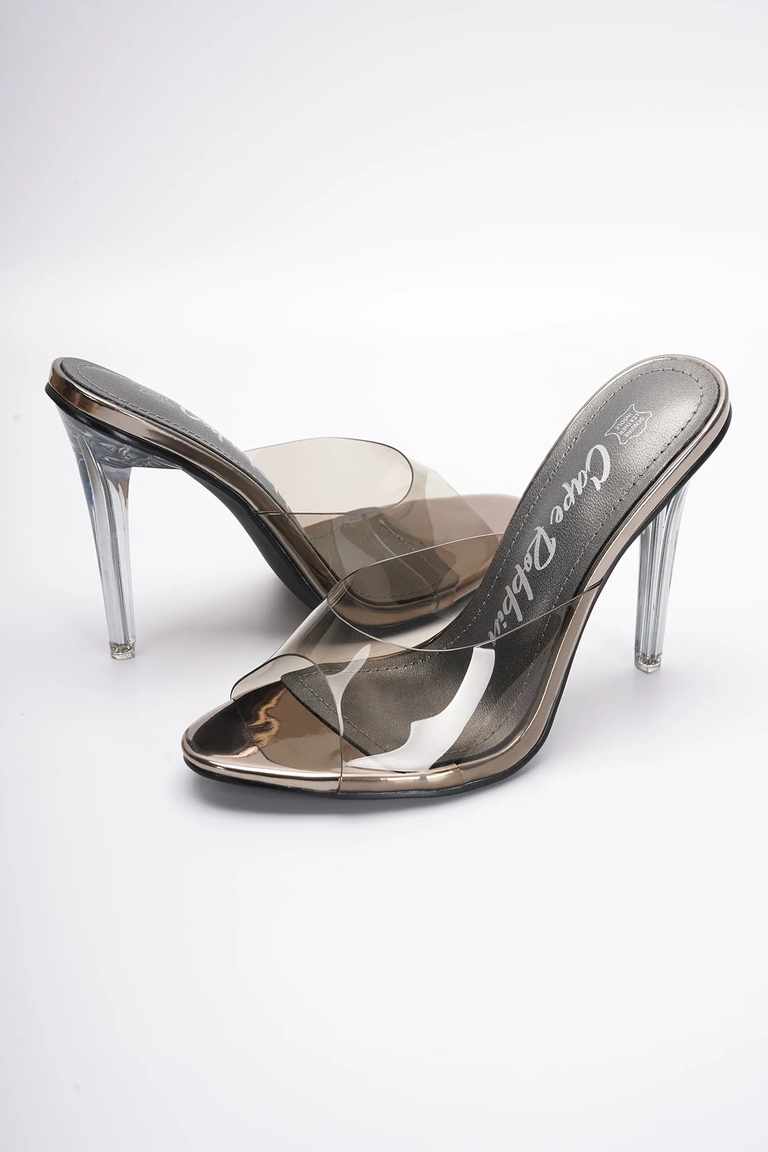 Barbara-anne Clear Slip-On Stiletto Heels - Transparent Heeled Sandals for Women - Black sold by Cape Robbin product image thumbnail 4