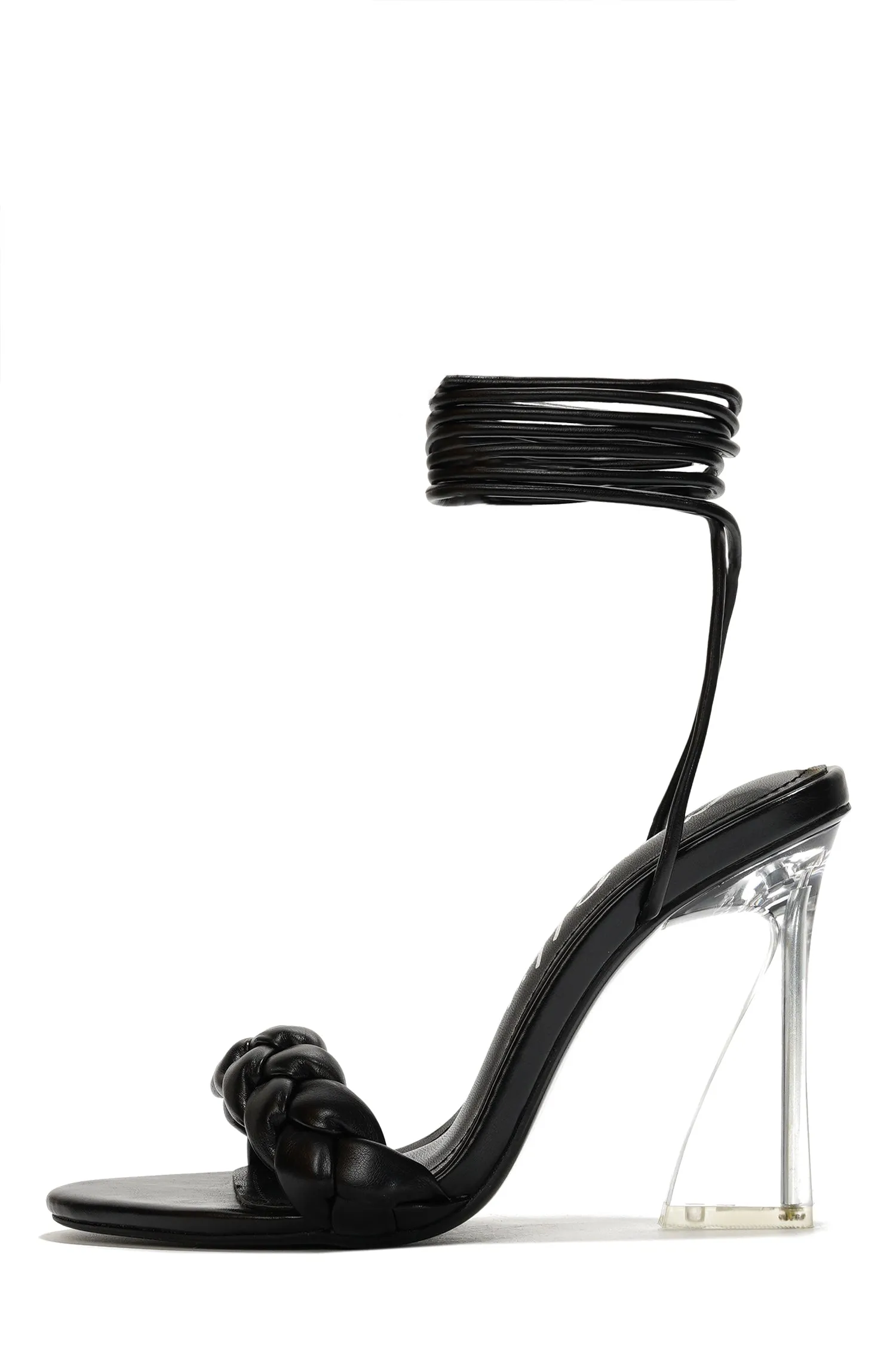 Tracy Braided Lace Up High Heel Sandals - Open Almond Toe Heeled Sandals - Black sold by Cape Robbin product image thumbnail 3
