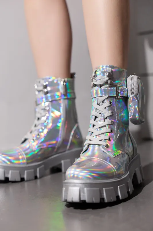 Monalisa Women's Ankle Booties with Side Zipper & Pouch - Holographic made by Cape Robbin