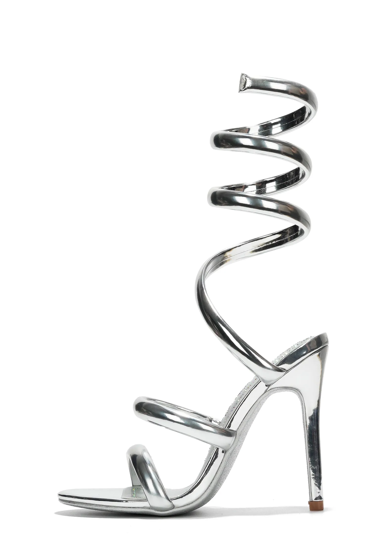 Faydra Metallic Open Toe Wrap-Around Heels - Silver sold by Cape Robbin product image thumbnail 2