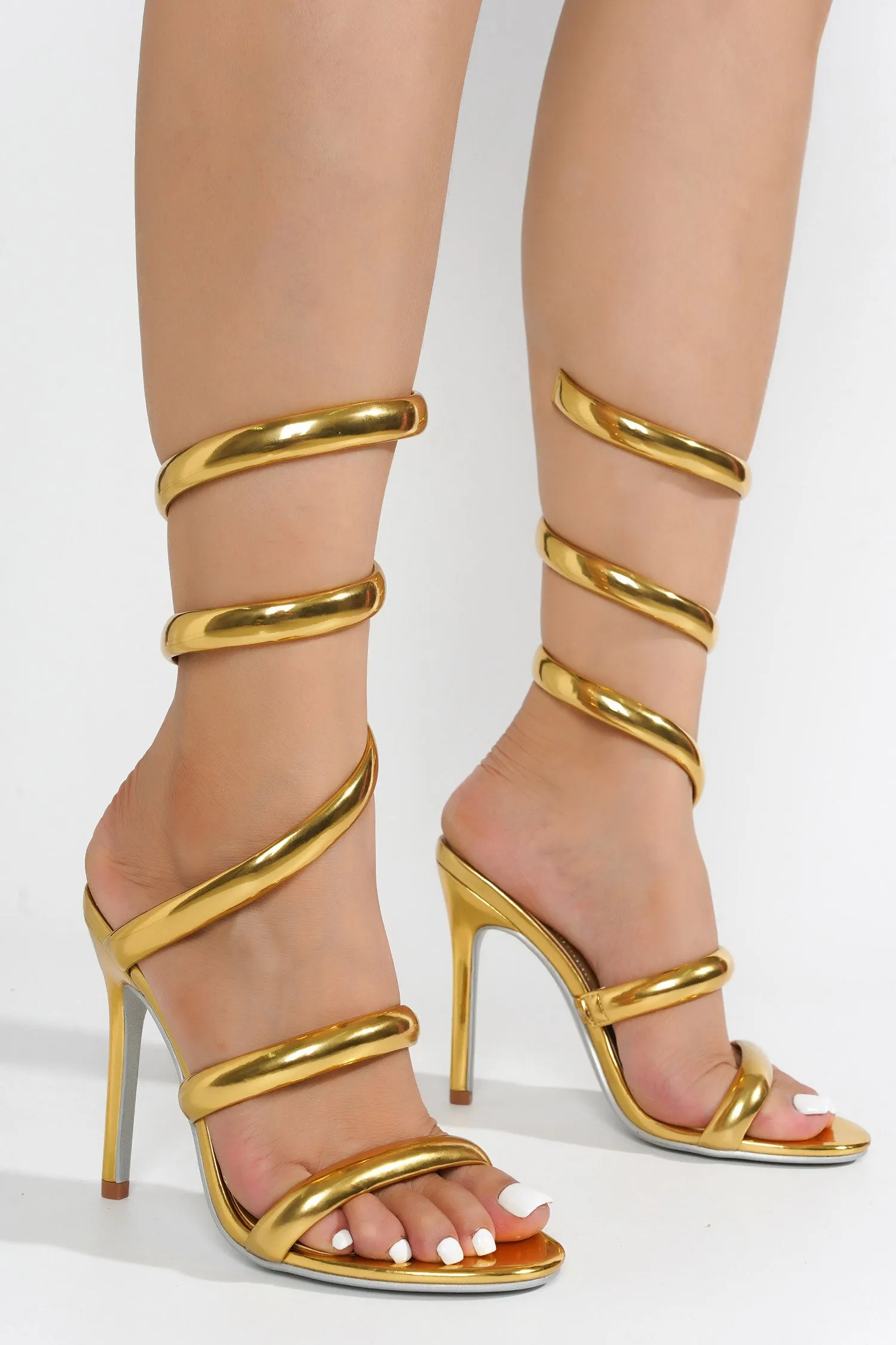 Faydra Metallic Open Toe Wrap-Around Heels - Gold sold by Cape Robbin product image thumbnail 4