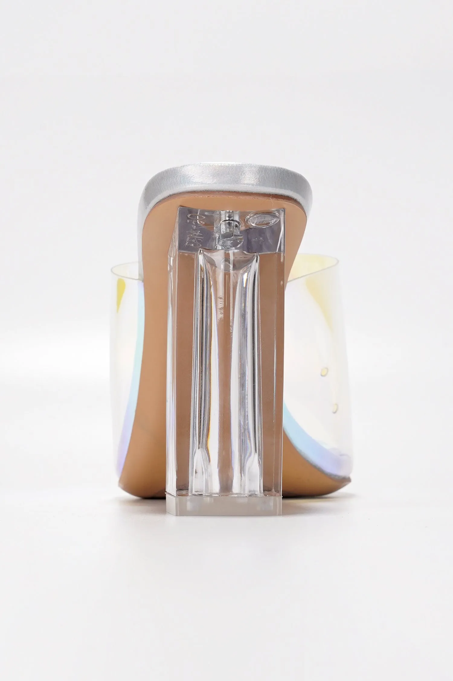 Fusion Clear Slip-On Transparent Straps, Round Toe Block Heels - Holographic sold by Cape Robbin product image thumbnail 5