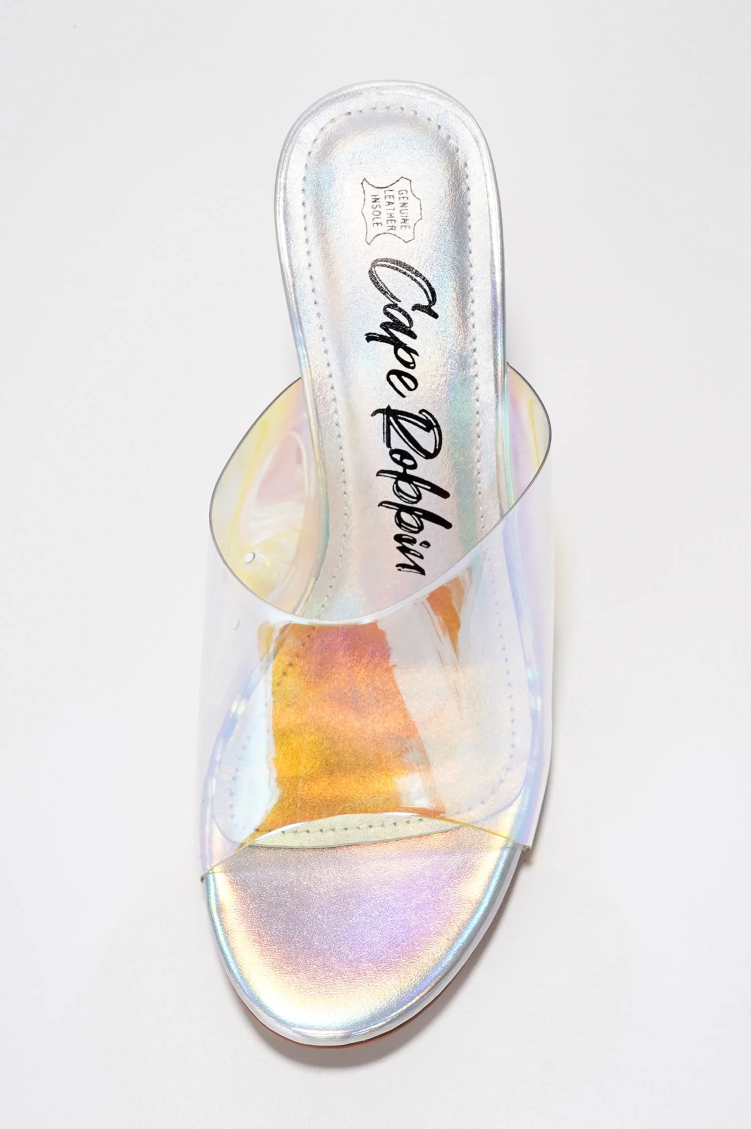 Fusion Clear Slip-On Transparent Straps, Round Toe Block Heels - Holographic sold by Cape Robbin product image thumbnail 4