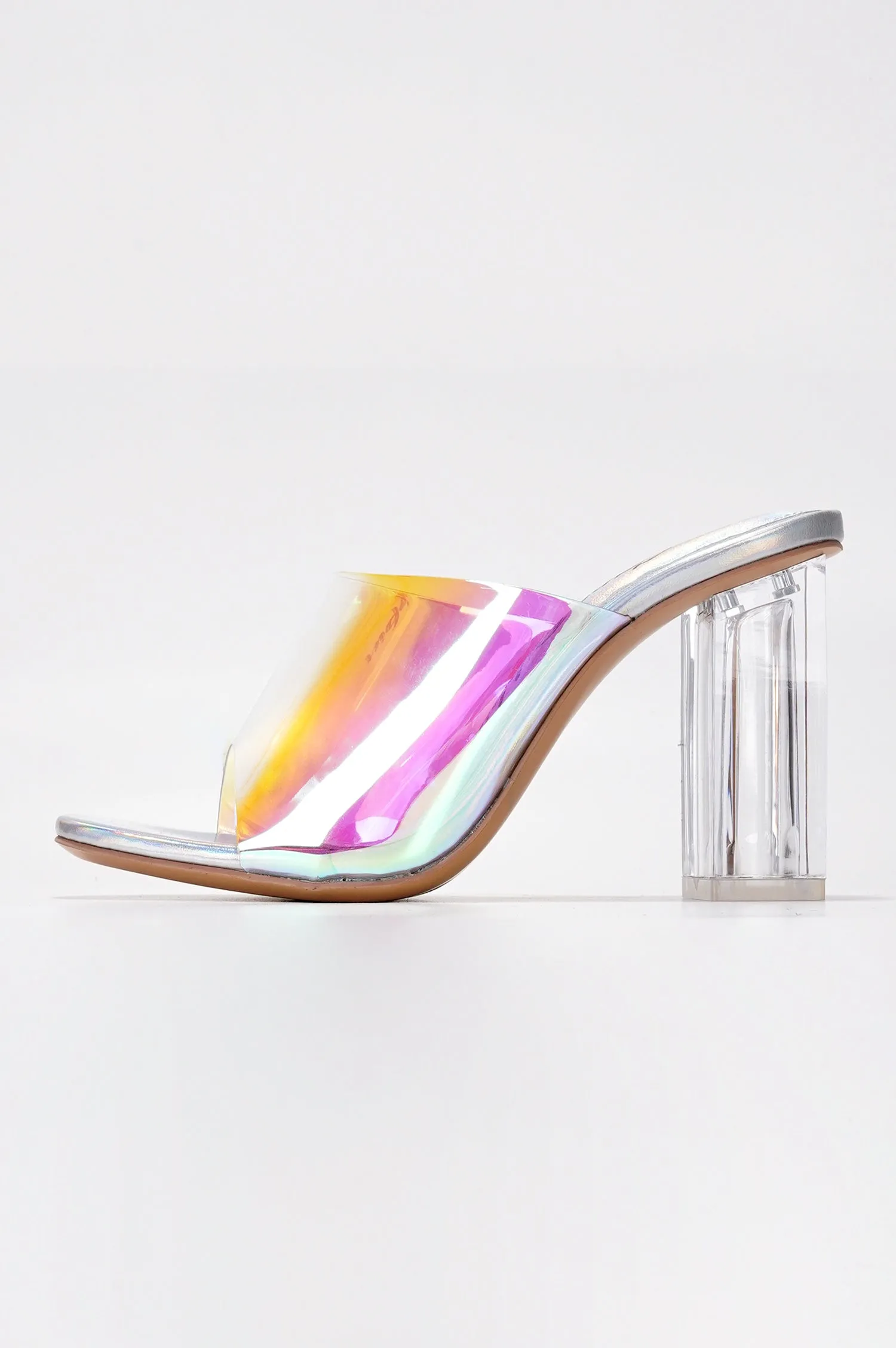 Fusion Clear Slip-On Transparent Straps, Round Toe Block Heels - Holographic sold by Cape Robbin product image thumbnail 3