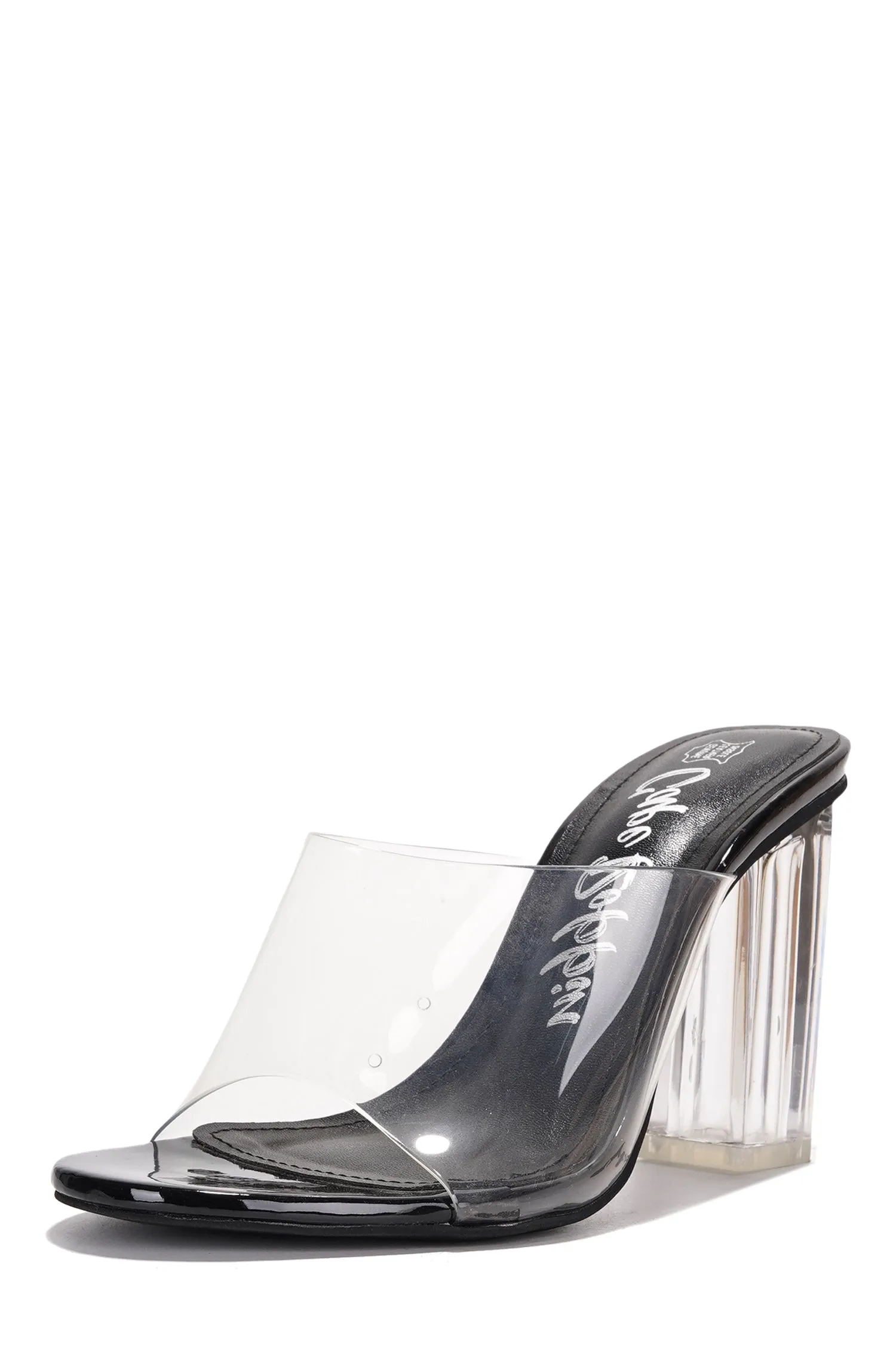 Fusion Clear Slip-On Transparent Straps, Round Toe Block Heels - Black sold by Cape Robbin product image thumbnail 2