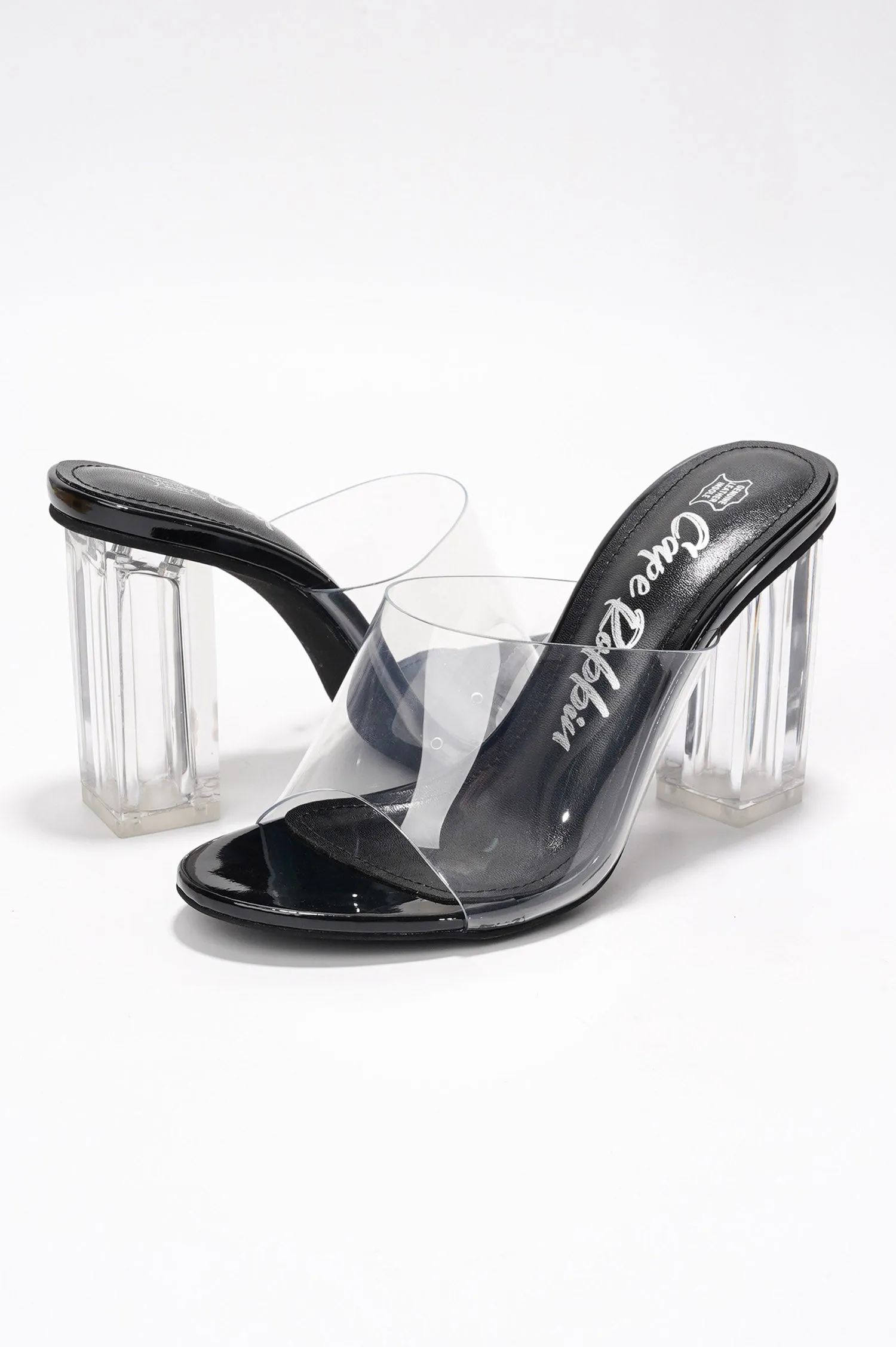 Fusion Clear Slip-On Transparent Straps, Round Toe Block Heels - Black sold by Cape Robbin product image thumbnail 3