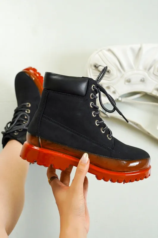 Gretna Color-Block Lace-up Boots - Red sold by Cape Robbin