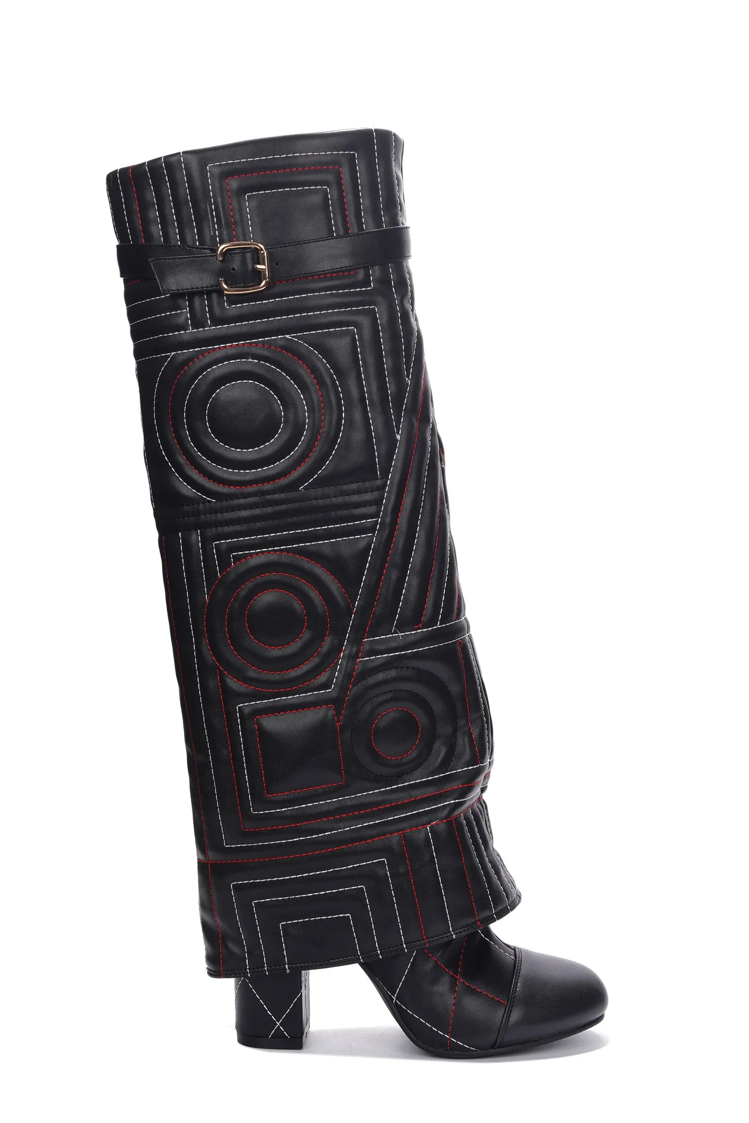 Initial Diamond Stitching Thigh-High Boots - Black sold by Cape Robbin product image thumbnail 2