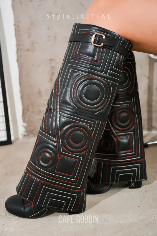 Initial Diamond Stitching Thigh-High Boots - Black sold by Cape Robbin