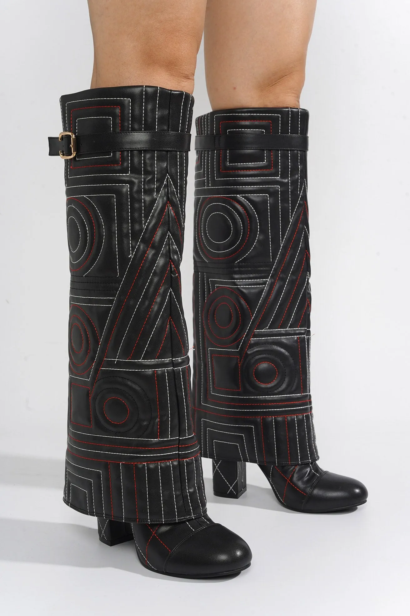 Initial Diamond Stitching Thigh-High Boots - Black sold by Cape Robbin product image thumbnail 5