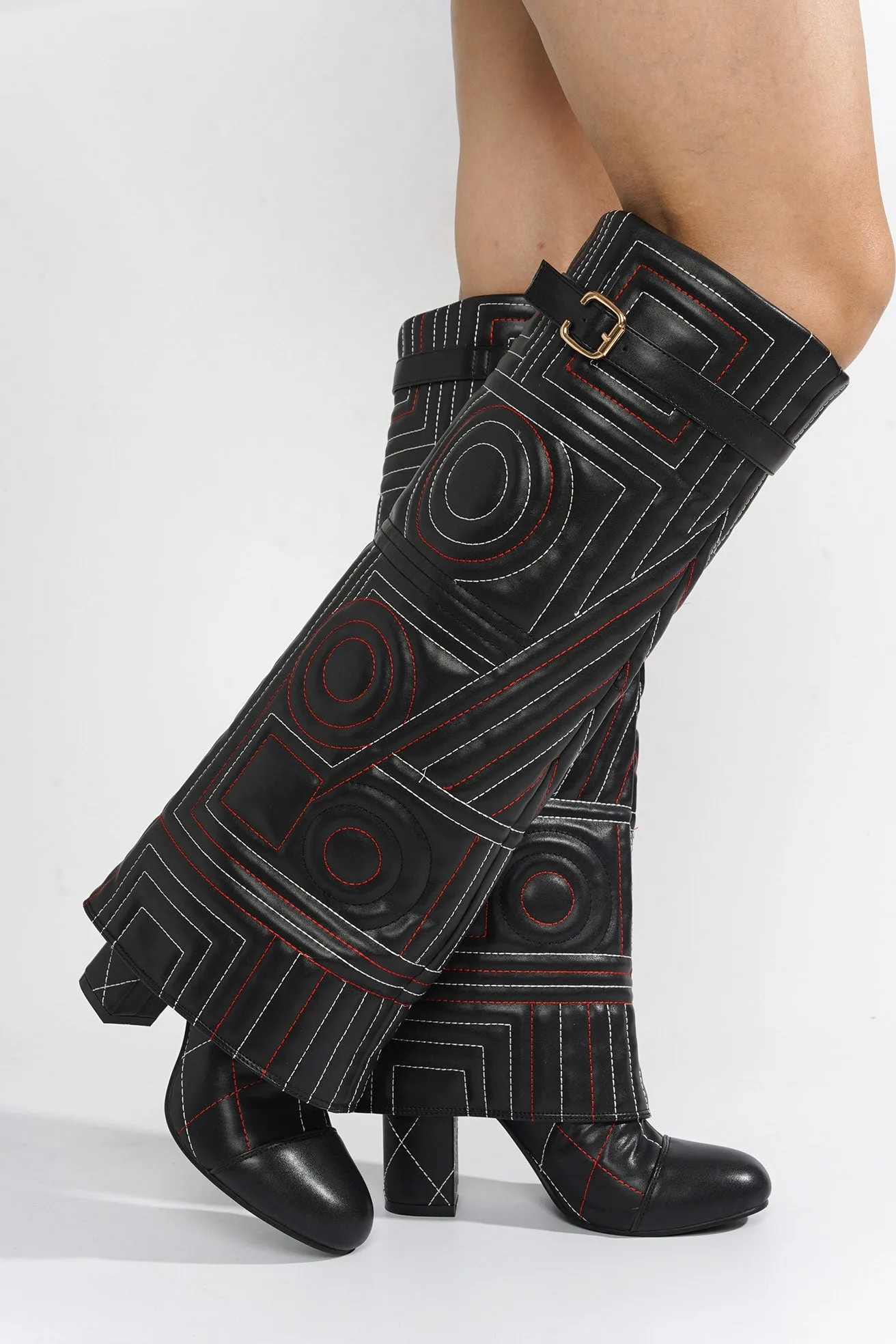 Initial Diamond Stitching Thigh-High Boots - Black sold by Cape Robbin product image thumbnail 4