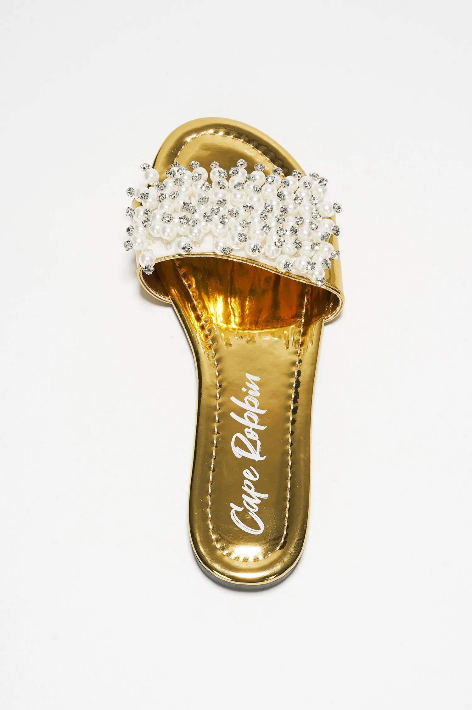 Fara Glamorous Pearl Embellished Round Toe Slip On Sandals - Gold sold by Cape Robbin product image thumbnail 5